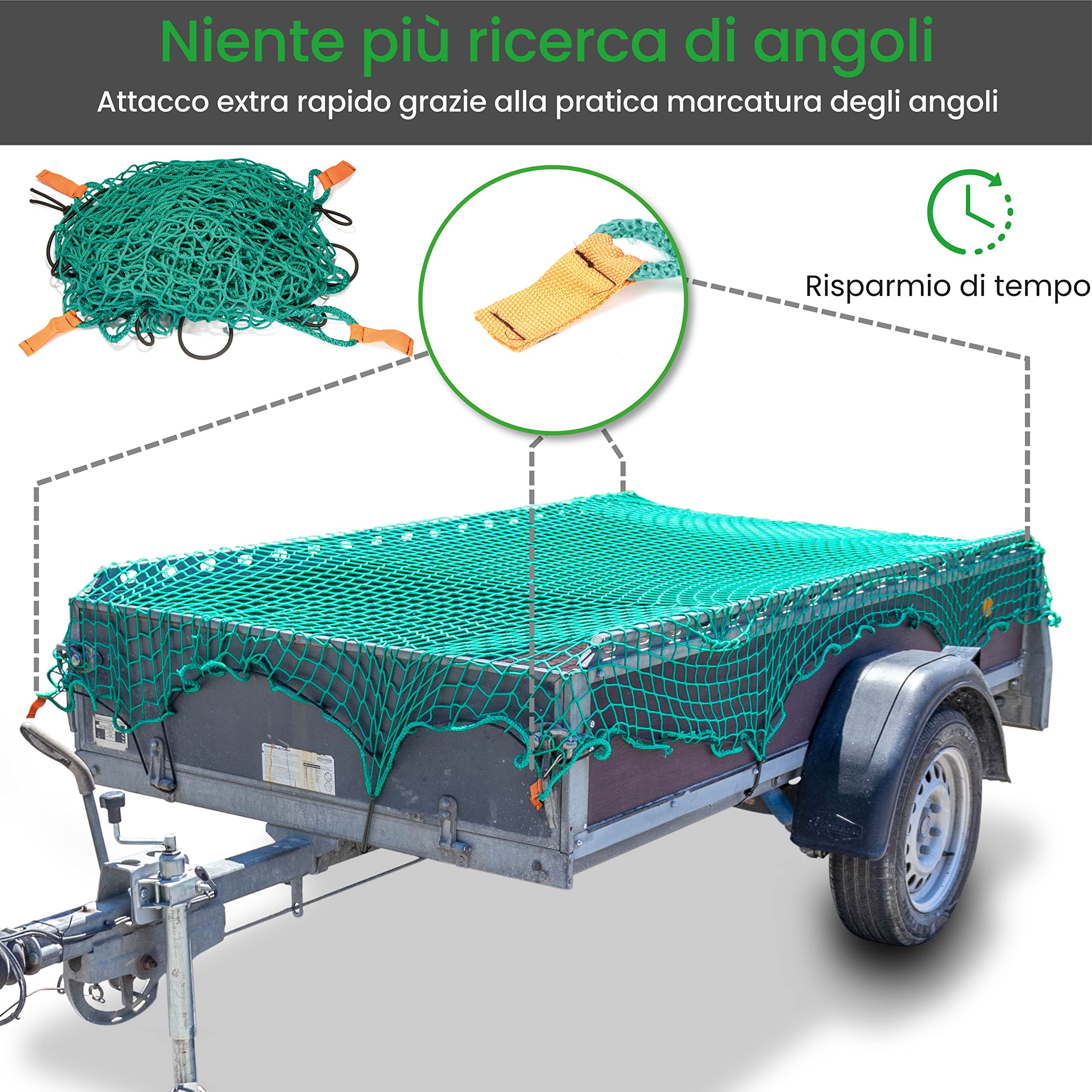 Rete Per Rimorchio CargoVA 2,5x3,5m - Con Ganci, Corda Di Gomma E Sacchetto, Per Fissaggio Carico - Foto 2