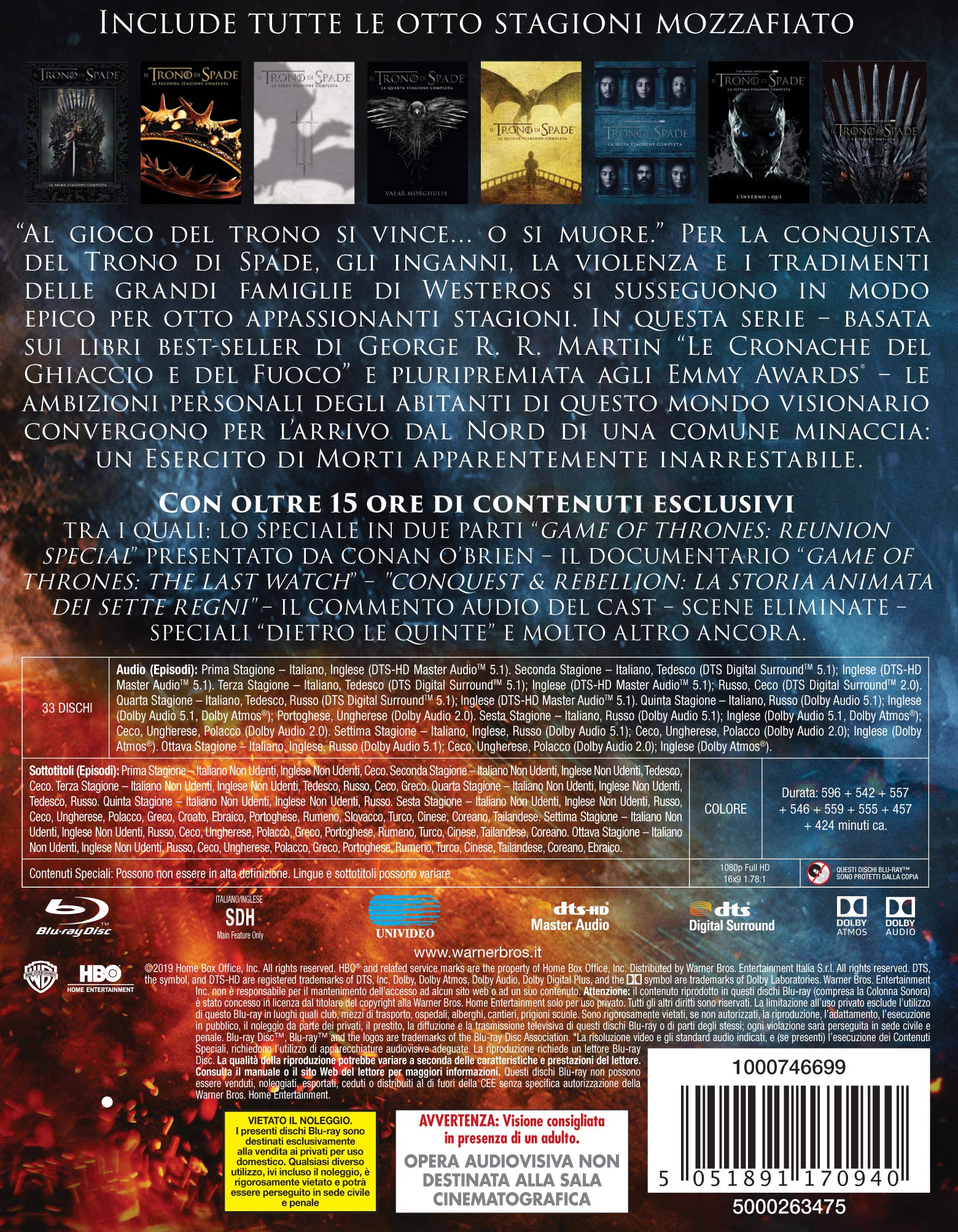 Trono di Spade Stagioni 1-8 (33 Blu Ray)