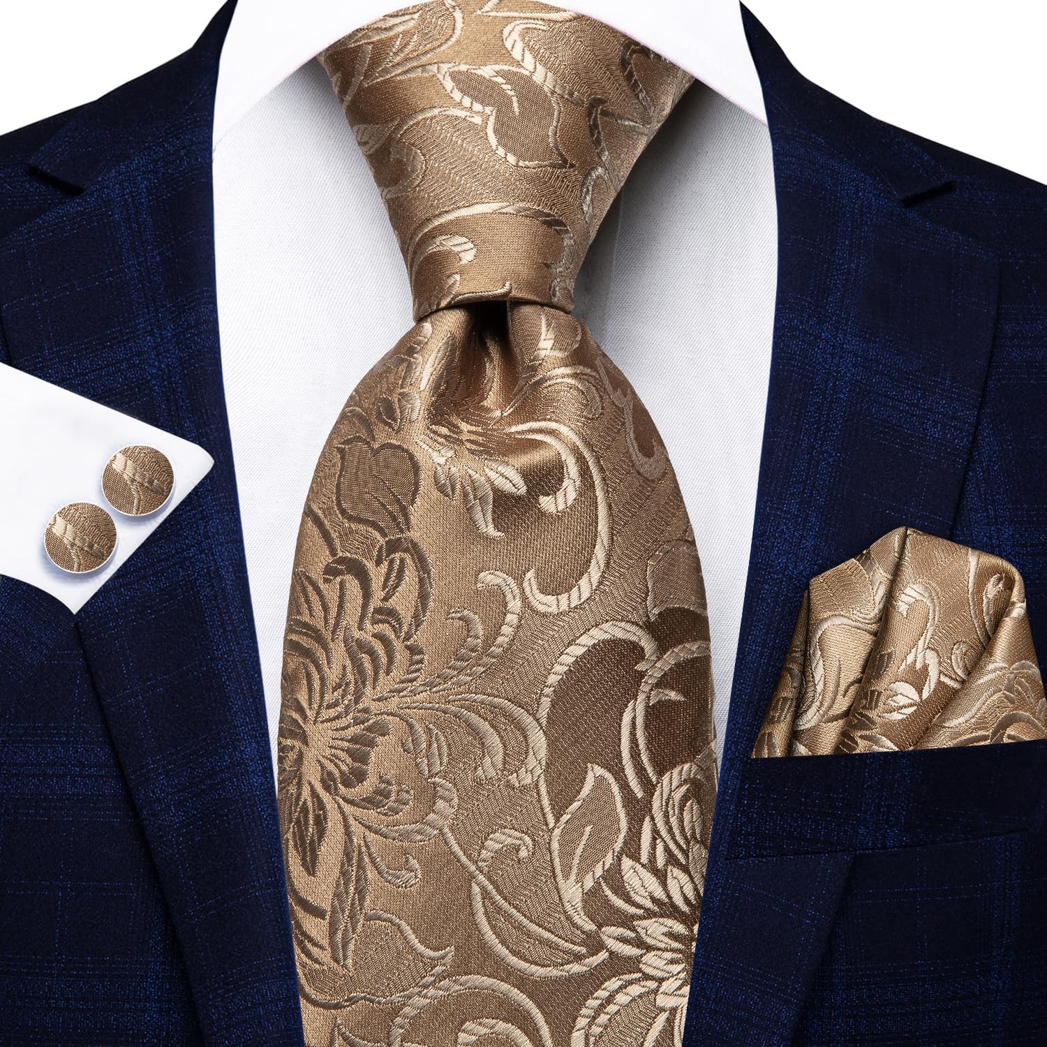 Hi-Tie Silk Paisley Ties for Men Necktie Pocket Square Cufflinks Set Foral Tie Sets Formal Business - Image 3