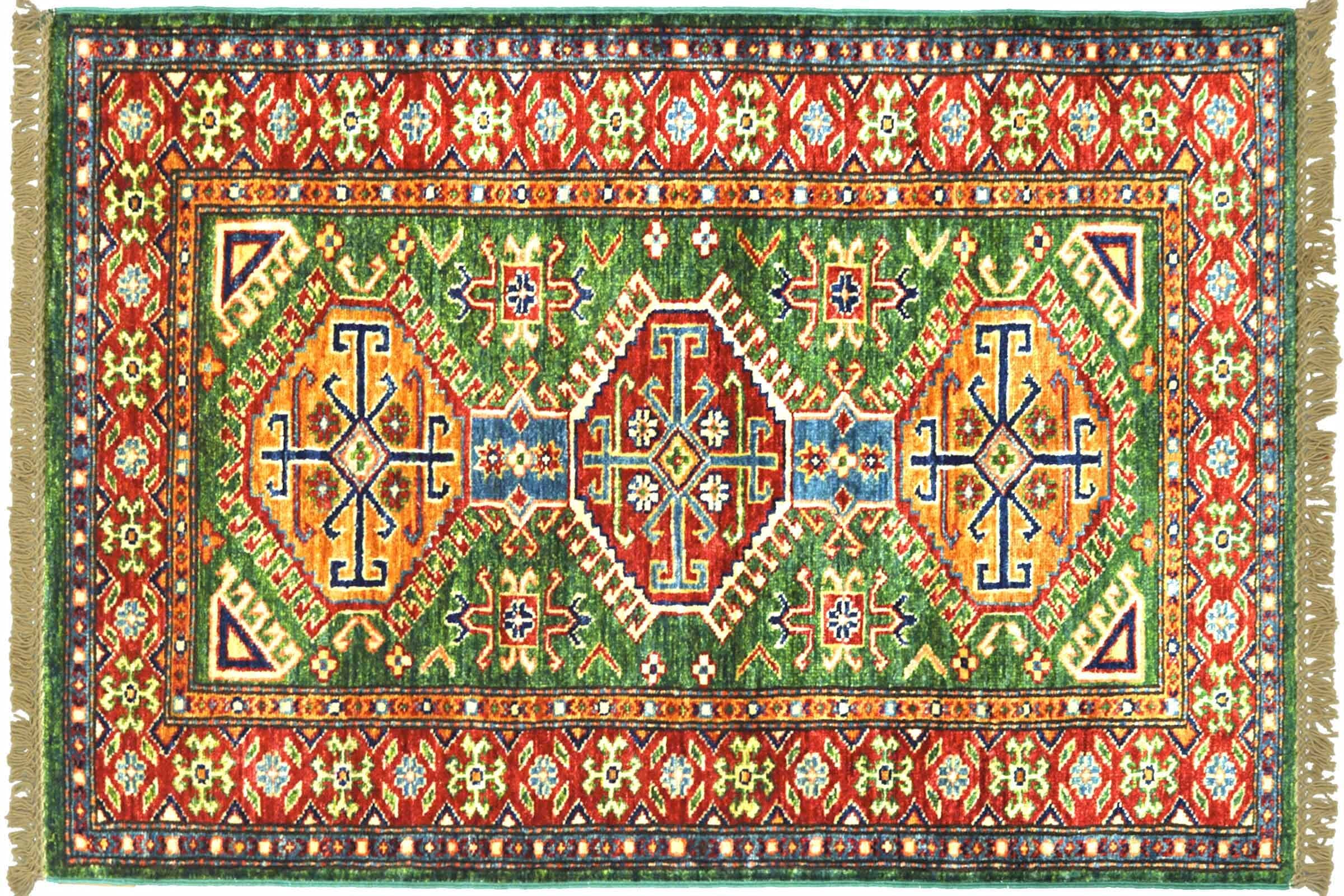 Tapis superkazak afghan en laine rouge 80x120 cm avec motifs géométriques traditionnels