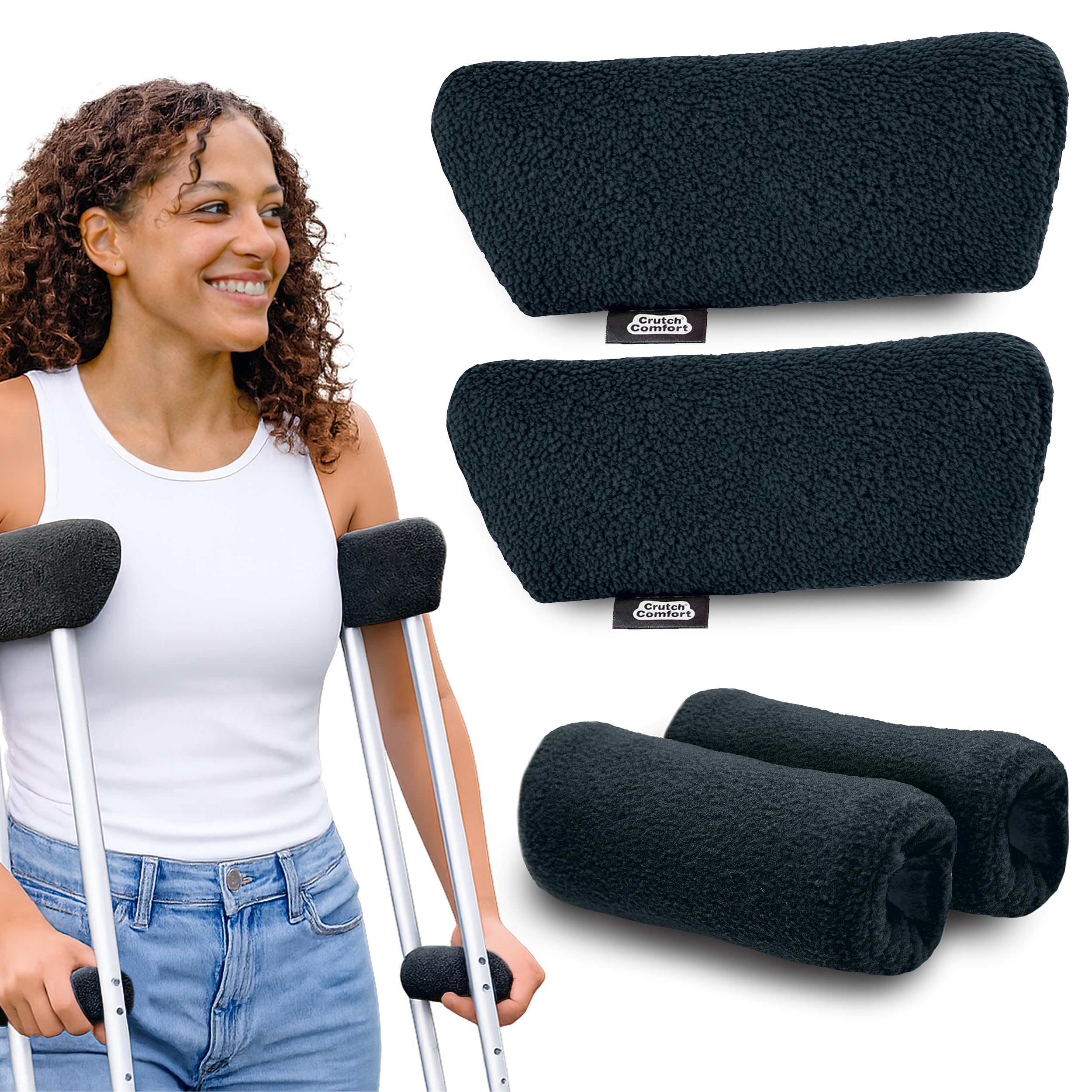 Crutch Comfort Ensemble d'accessoires de béquille en polaire douce et mousse (noir classique)