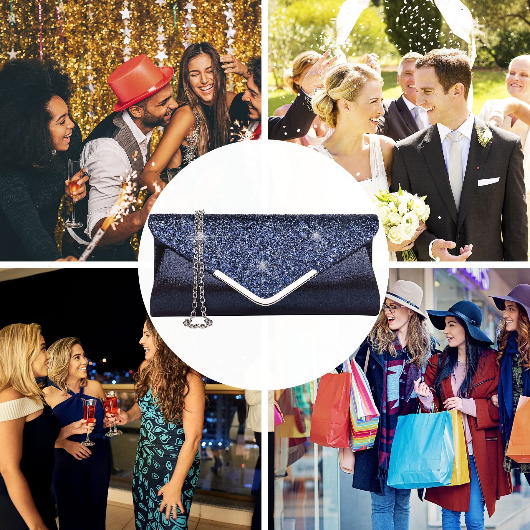 Larcenciel Pochette Donna, Borse da Sera Glitterata con Catena Staccabile, Borsa a Tracolla con Paillettes, Borsa alla Moda, Busta Elegante, borse a Spalla per Ballo di Fine Anno, Festa (Blu)