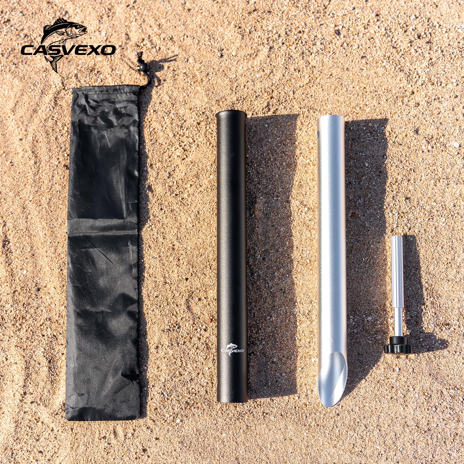 Confezione da 1/2 punte di sabbia in alluminio per pesca surf, porta canna da pesca da spiaggia, telescopico e portatile, regolabile a 2 livelli, con borsa per riporre