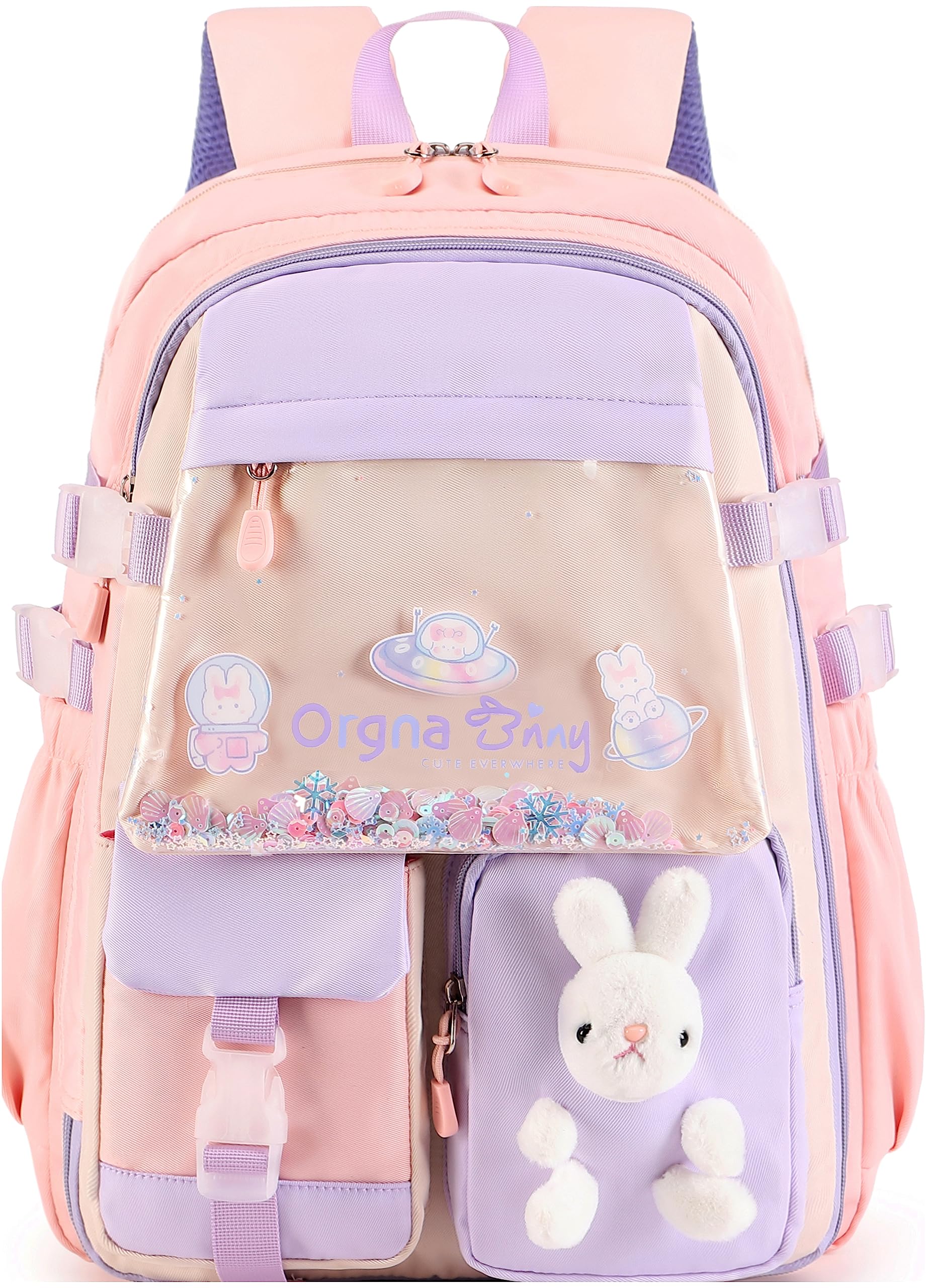 nine-tailed fox Bunny Backpack for Girls,Cute Backpack Little Girl Kindergarten Preschool Elementary School Bookbag Set (Only Backpack Pink)