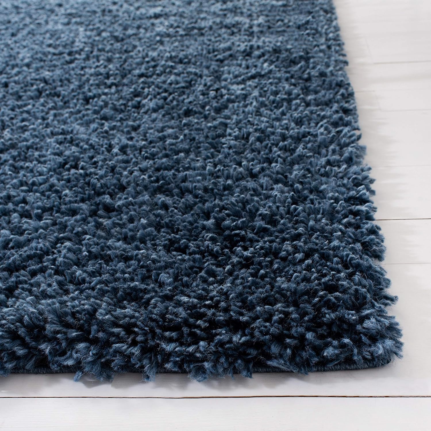 Navy Square Synthetic Shag Area Rug 6'7"