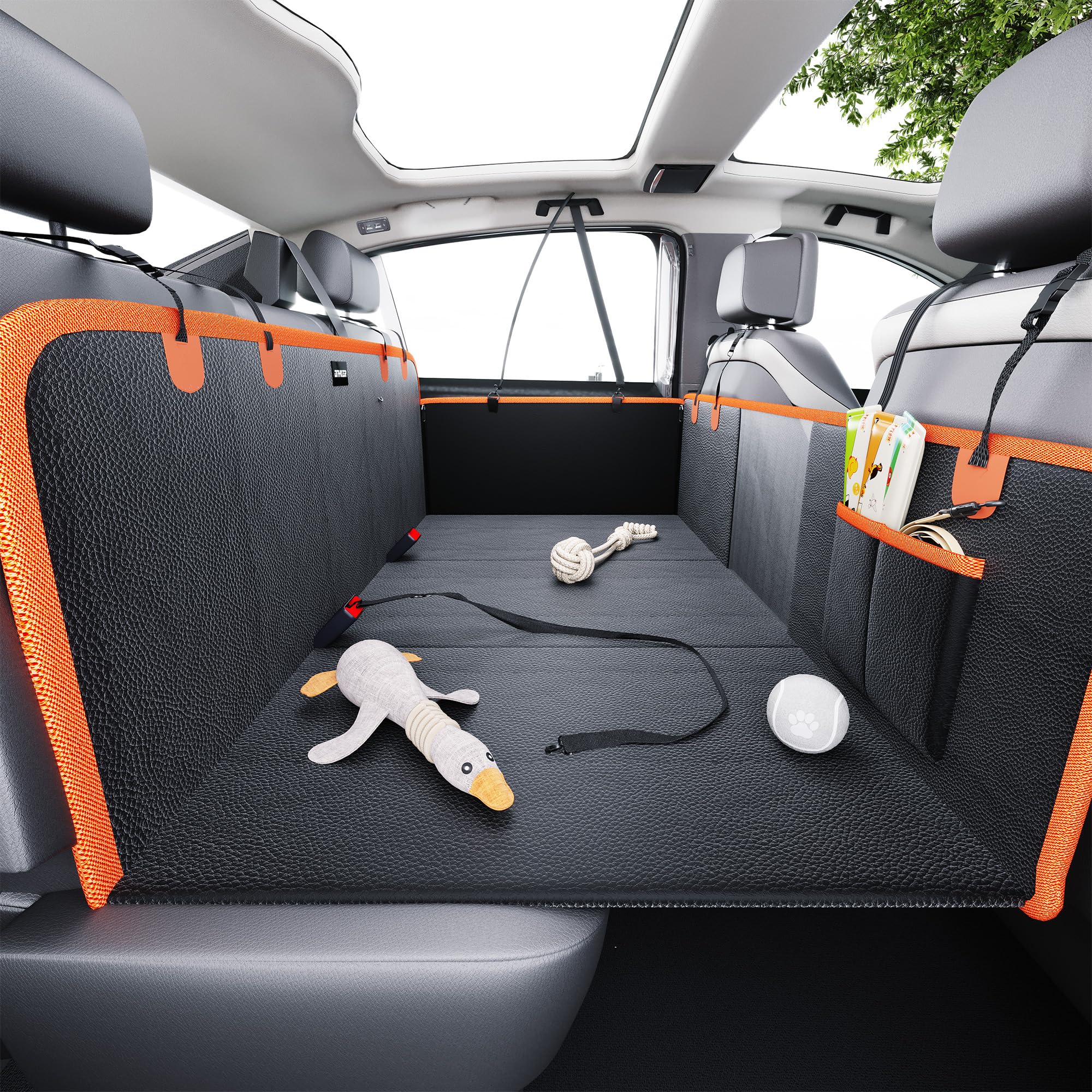 DNYKER Back Seat Extender for Dogs PU Leather Hard Bottom Dog Car Seat Cover for Back Seat Waterproof
