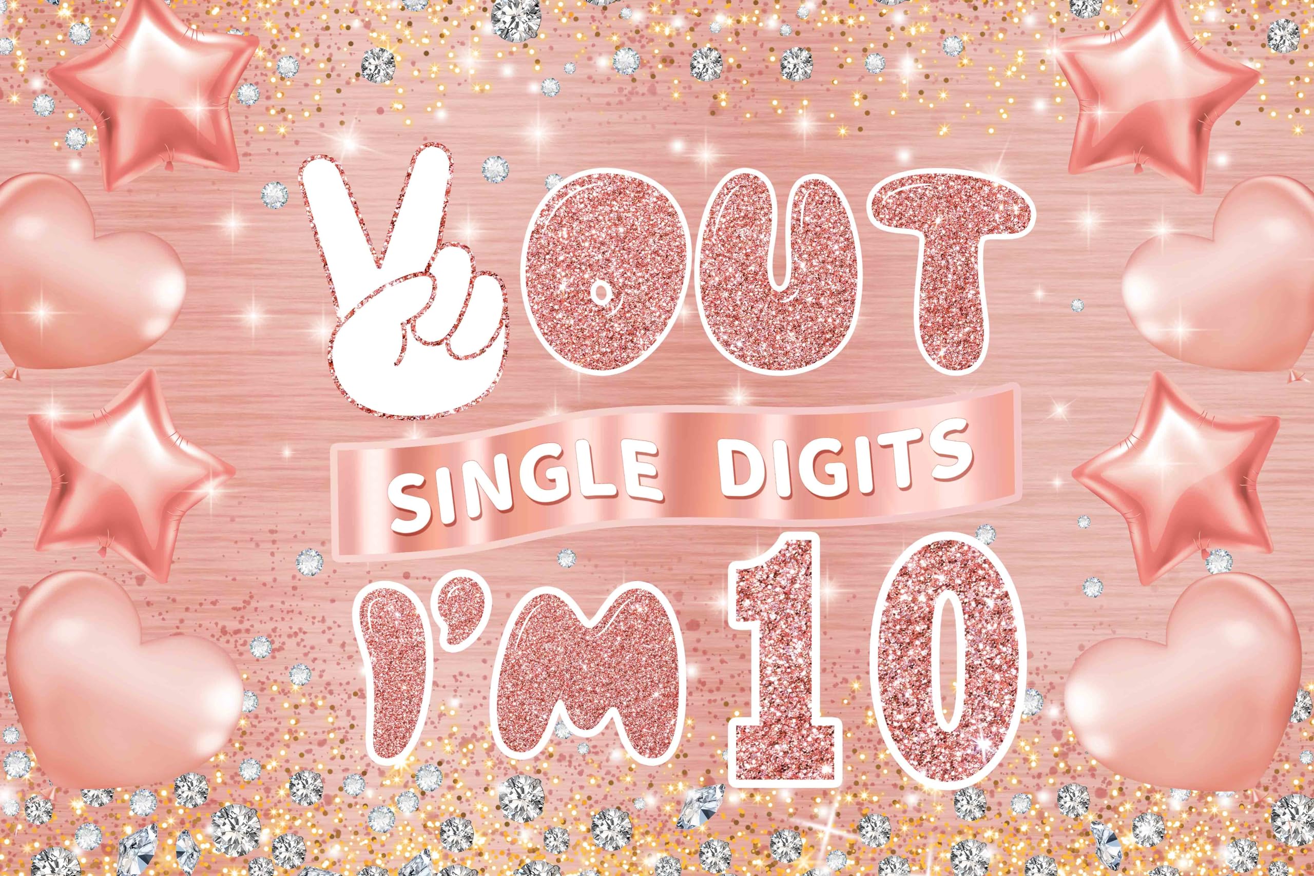 Photo 1 of 10th Birthday Backdrop Banner, Peace Out Single Digits I‘m 10 Birthday Photography Background Rose Gold, Happy 10th Birthday Decoration for Girls, 10 Years Old Birthday Poster Fabric 6x4ft (Rosegold)