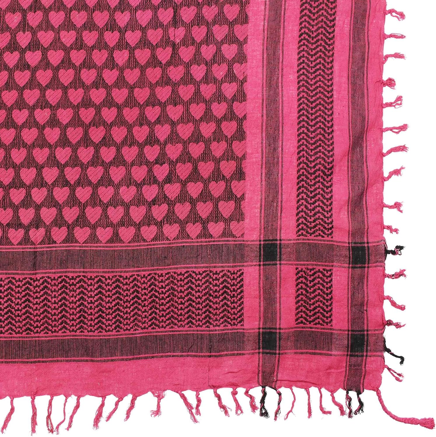 Foulard Kufiya (Shemagh) - Noir Et Rose Vif, 100x100 Cm, 100% Coton, Style Palestinien