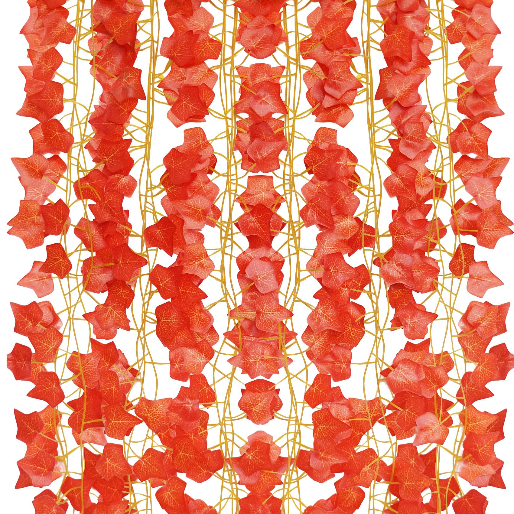 ADORAMOUR Artificial Autumn Ivy Garlands, 12Pcs Red Fake Fall Hanging Vines
