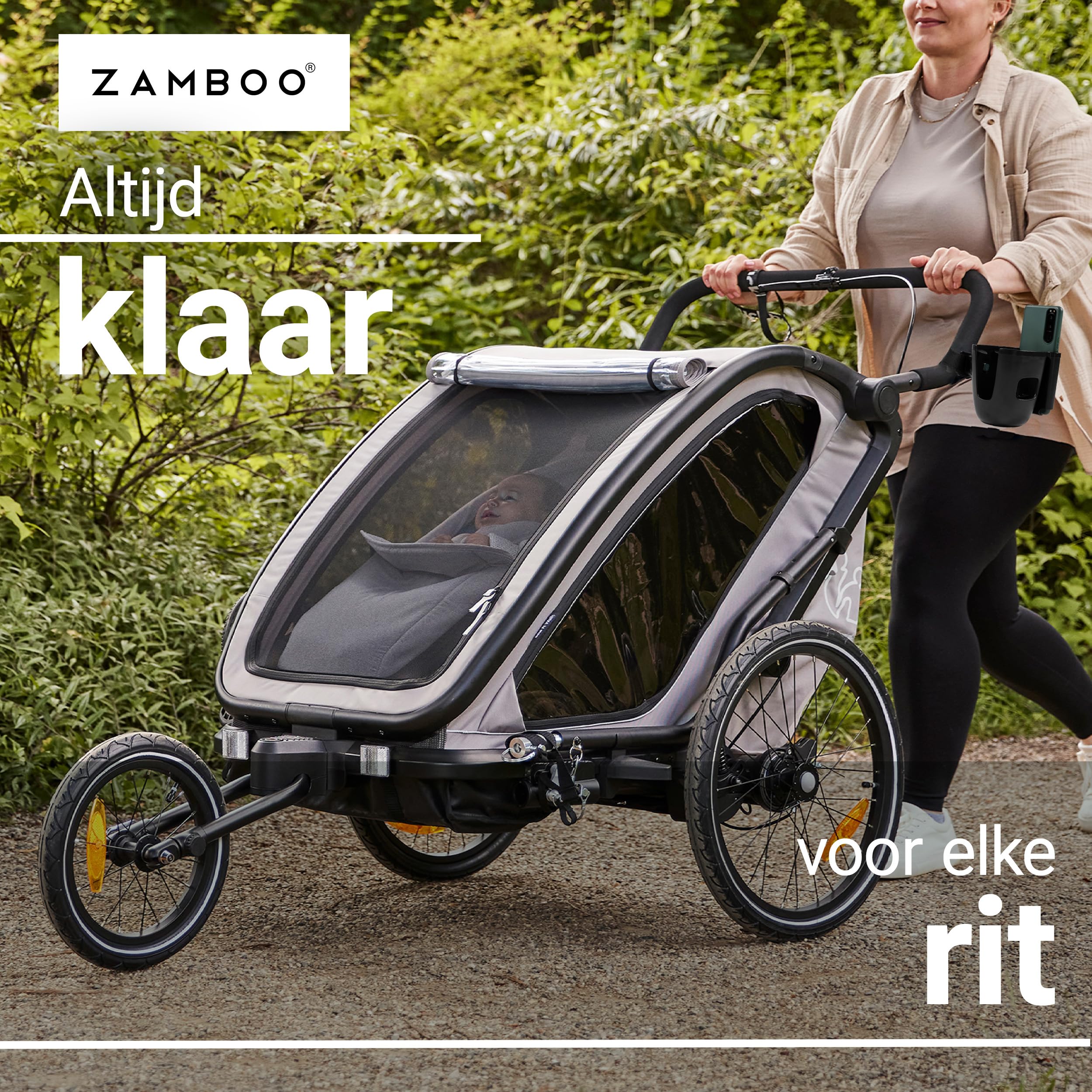Zamboo Porta bottiglie Carrello con supporto per cellulare | Supporto per bevande universale 2 in 1 per bicchieri - Biberon e smartphone | Girevole a 360° | Facile da montare - Nero