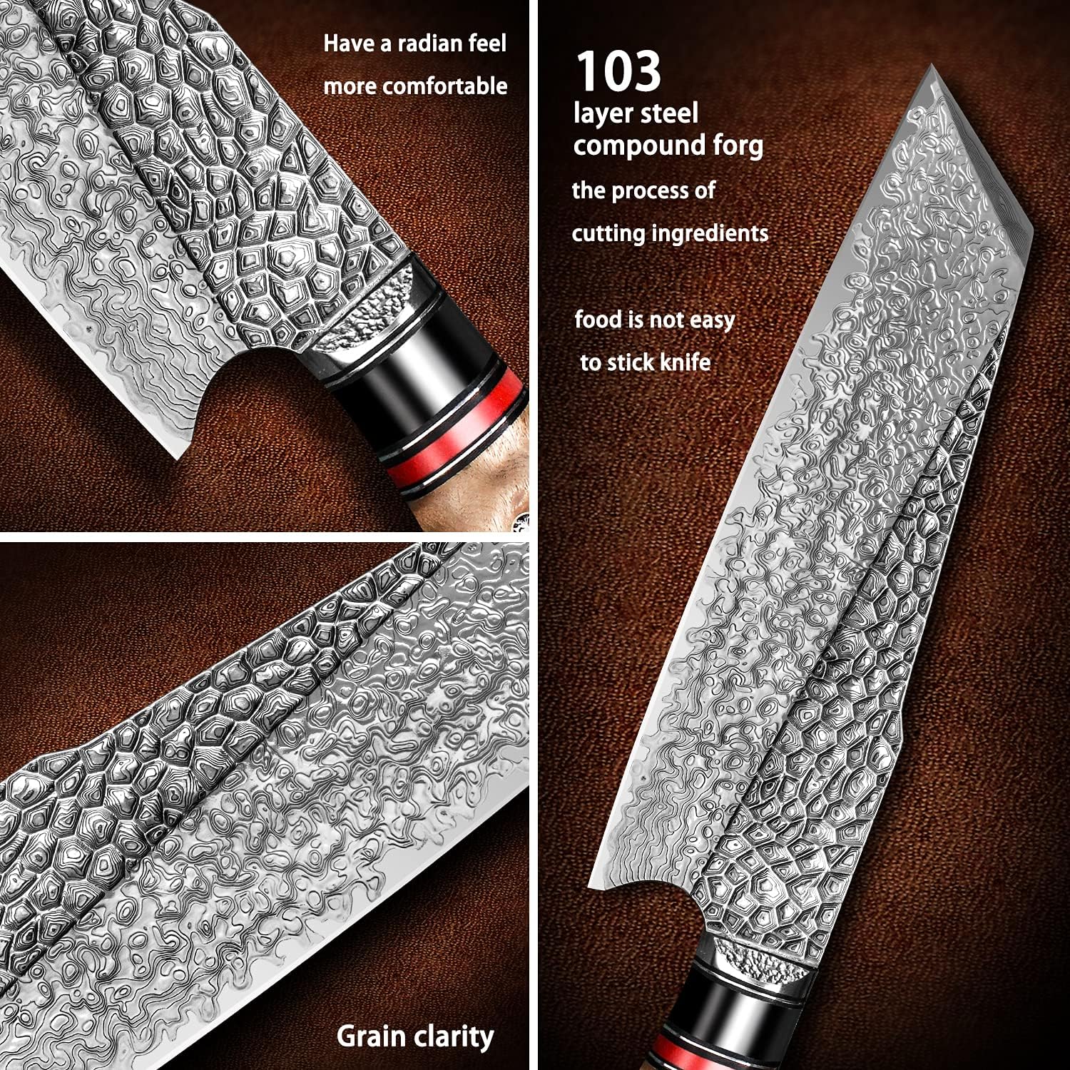 7.6 Inch Handmade Santoku Chef Knife,Ultra Sharp Damascus Steel Blade, Burl Wood Handle,Japanese Style Handmade Kitchen Cooking Knives with Sheath for Home and Restaurant