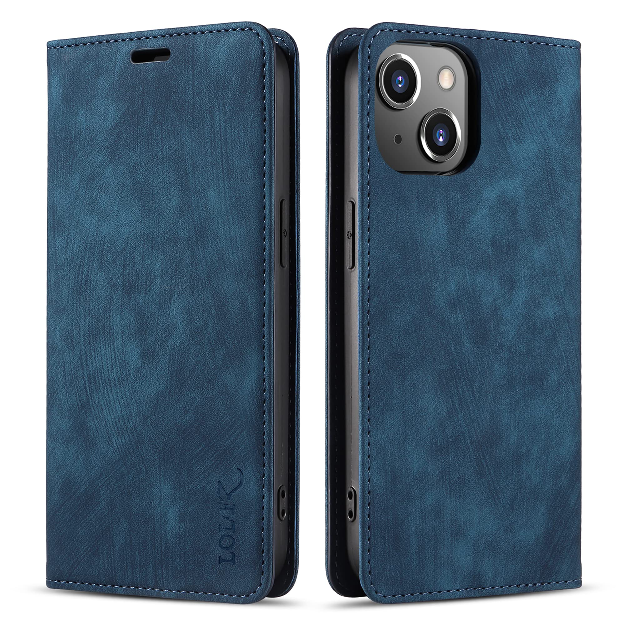 LOLFZWallet Case for iPhone 15, Premium Magnetic Flip PU Leather Case with Card Slots Stand View Shockproof Phone Cover for Apple iPhone 15 - Blue