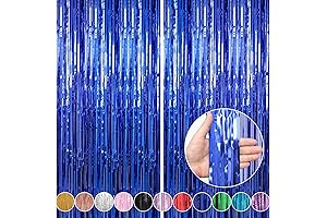 Crosize 2 Pack 3.3 x 9.9 ft Dark Blue Foil Fringe Curtains Party Decorations