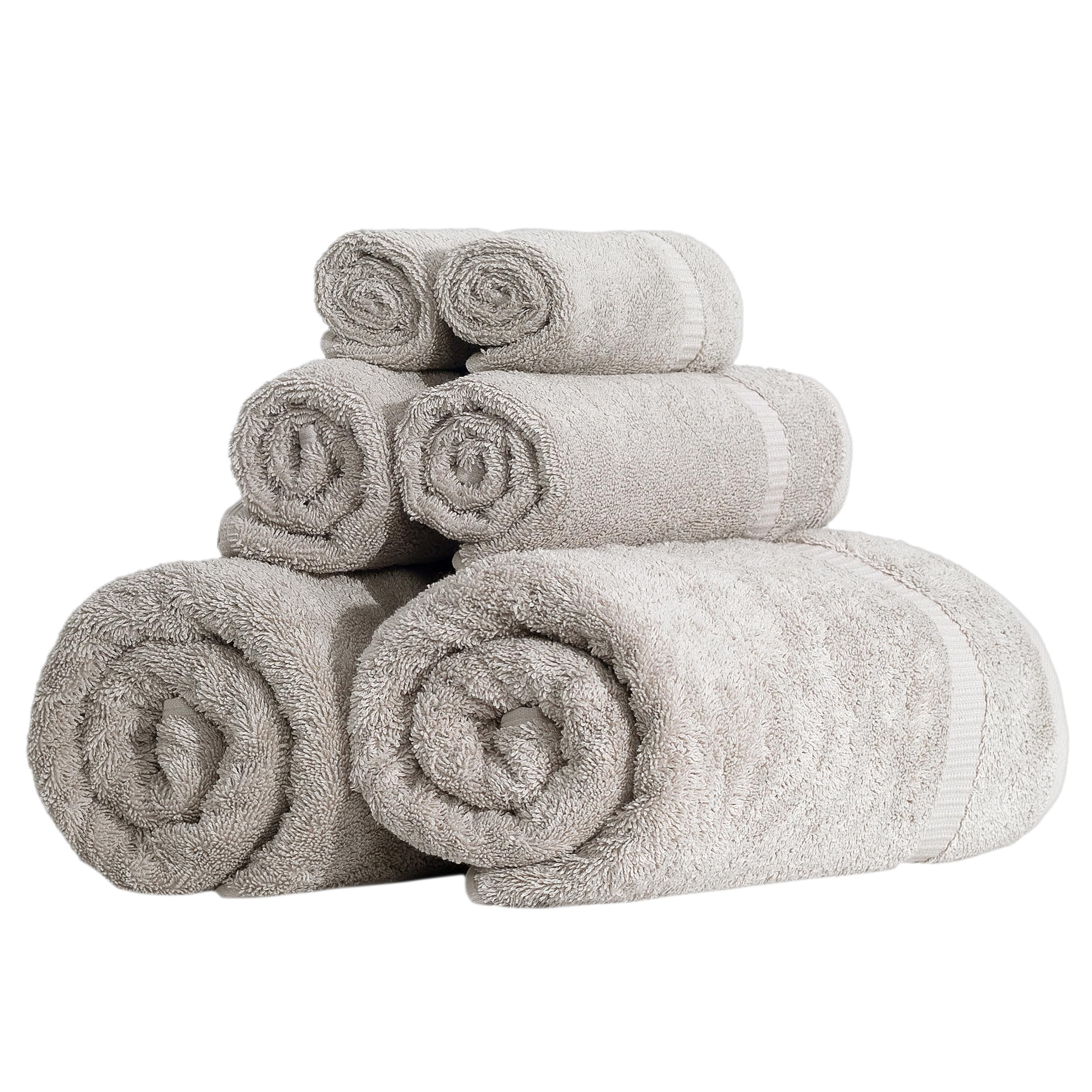 Set di 6 asciugamani turchi, 2 asciugamani da bagno, 2 asciugamani per le mani, 2 per il viso, 620 g/m², 100% cotone (pietra)