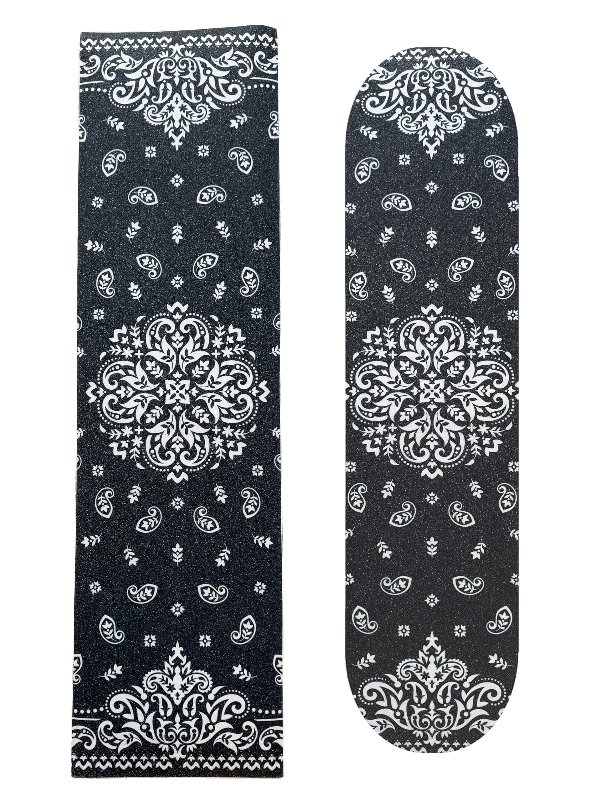 Black Paisley Skateboard Grip Tape Sheet, High Traction Non-Slip Deck Grip, Strong Adhesive, Trim to Fit