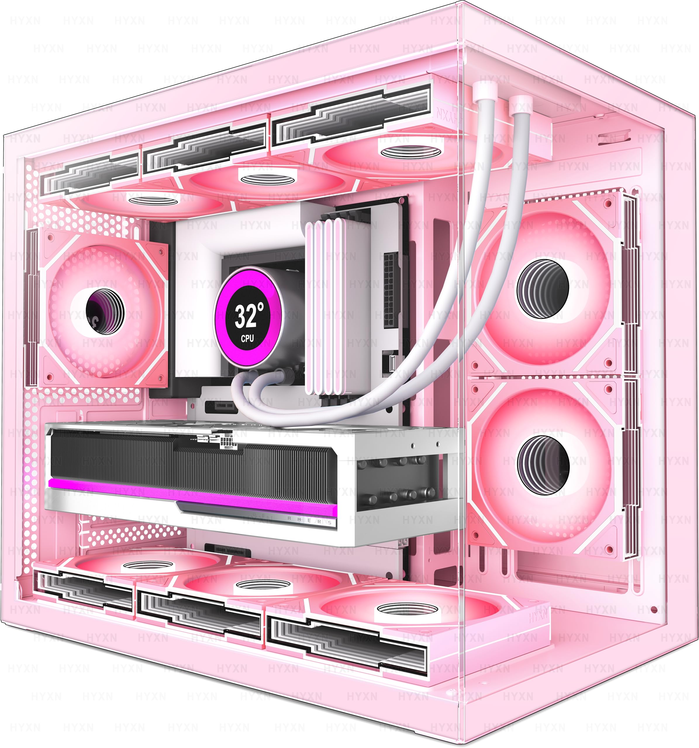 HYXN H3 ATX PC Case - Pre-Installed with 3 ARGB Fans - Compact Dual Cavity Mid-Tower Gaming PC Case,360mm Radiator Support - with Type-C 3.2 (Black-R) — view 10