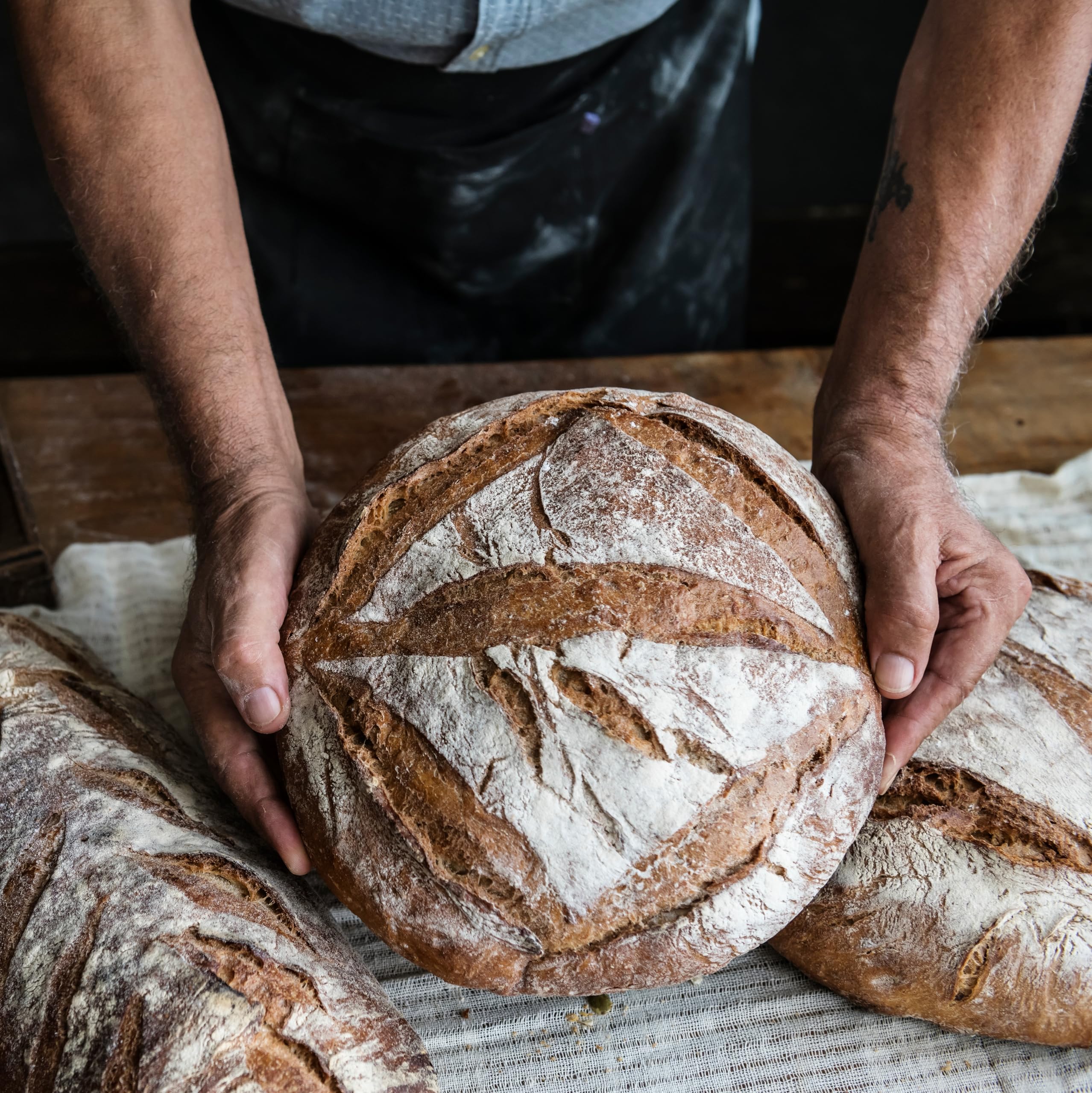 Premium Bread Proofing Set with Acacia Wood - Sourdough Bread Baking Supplies, 2 Rattan Banneton Baskets, 2 Basket Covers, Brush, Metal Scrapper, Plastic Scrapper, Scoring Lame, 5 Blades & Case