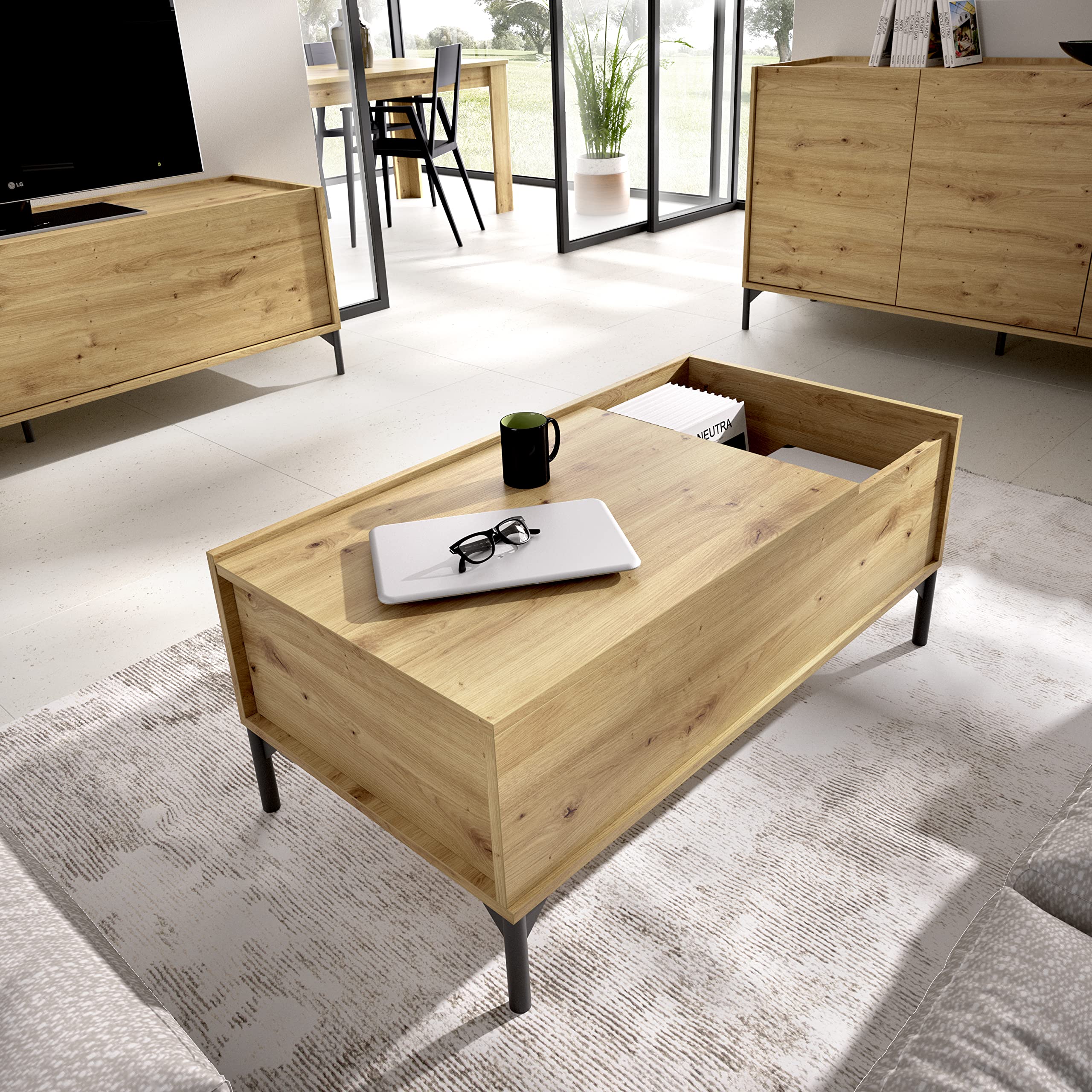 DEKIT GRUPO RIMOBEL Ness Mesa de Centro elevable, Melamina, Nordic, 41x99x60 cm