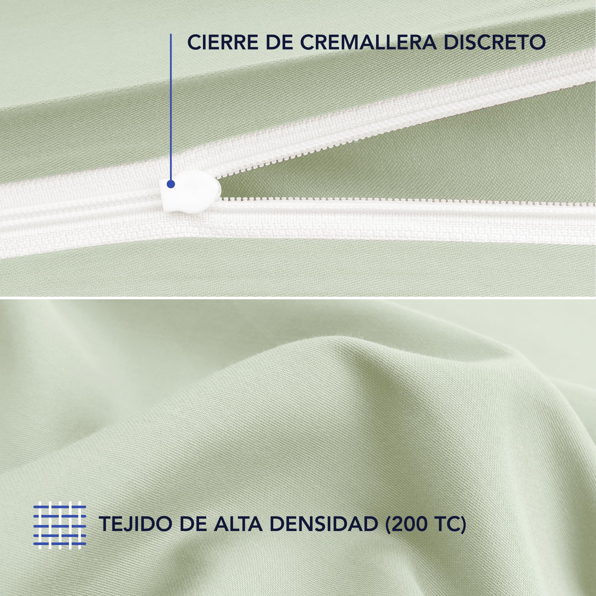 Dreamzie Funda Nordica Algodon Satinado 140x200 cm - Verde - Ropa de Cama, Funda Edredon 140x200 cm y 1 Funda Almohada 80x80 cm - Algodón Satinado - 2 Piezas
