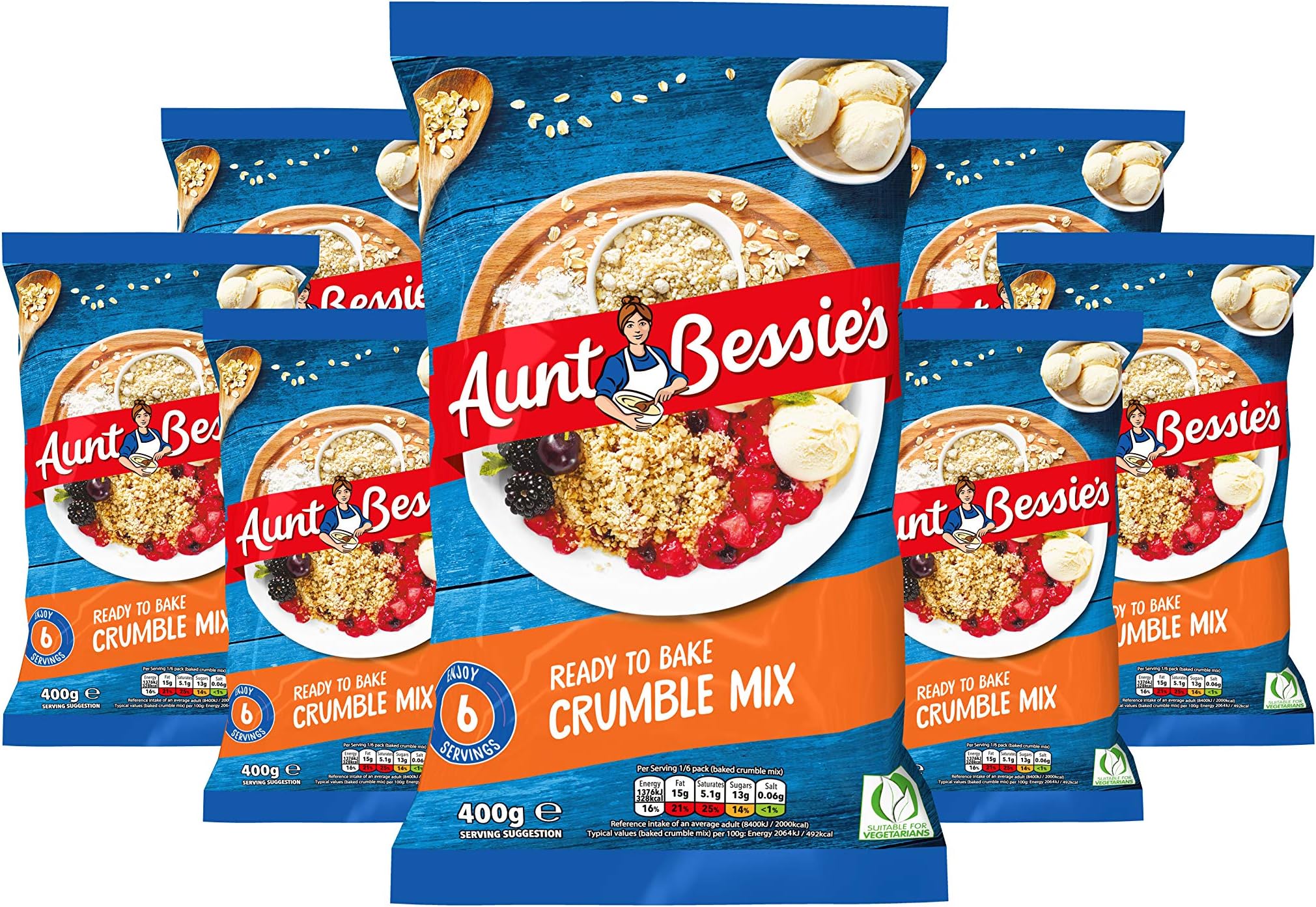 Aunt Bessie's Golden Crumble Mix 400g, Sweet Crunchy Crumble, Pack of 8