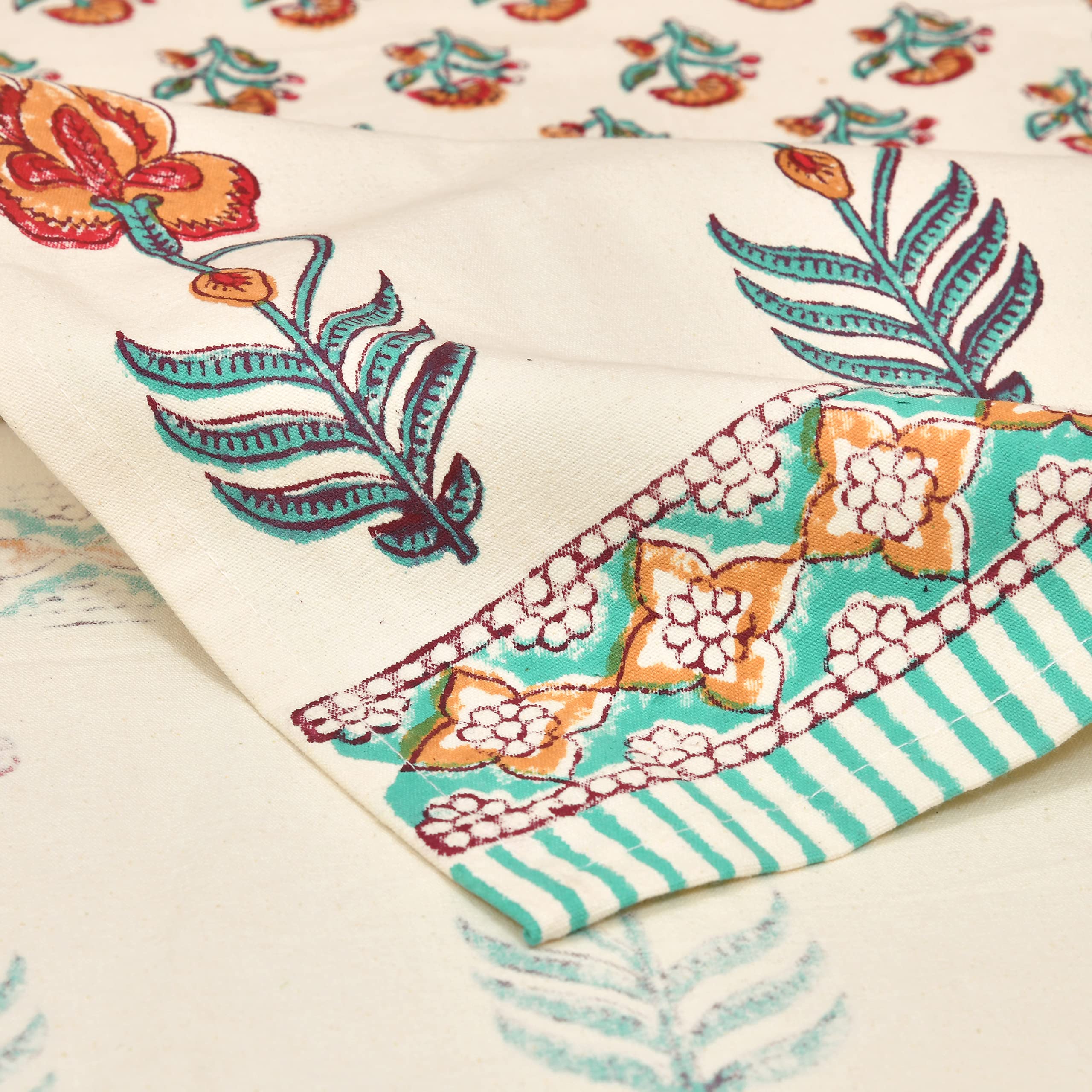 BLOCKS OF INDIA Hand Block Printed Cotton Table Runner for Center/Dining Table (13 x 72 Inches) (Turquoise Flower) 2