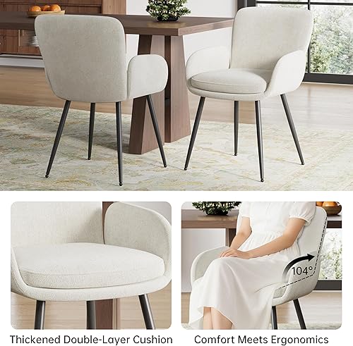 Vista 5 de VKNOW Juego de 4 sillas de comedor modernas, sillas de comedor tapizadas con reposabrazos, sillas de cocina con respaldo ergonómico curvado