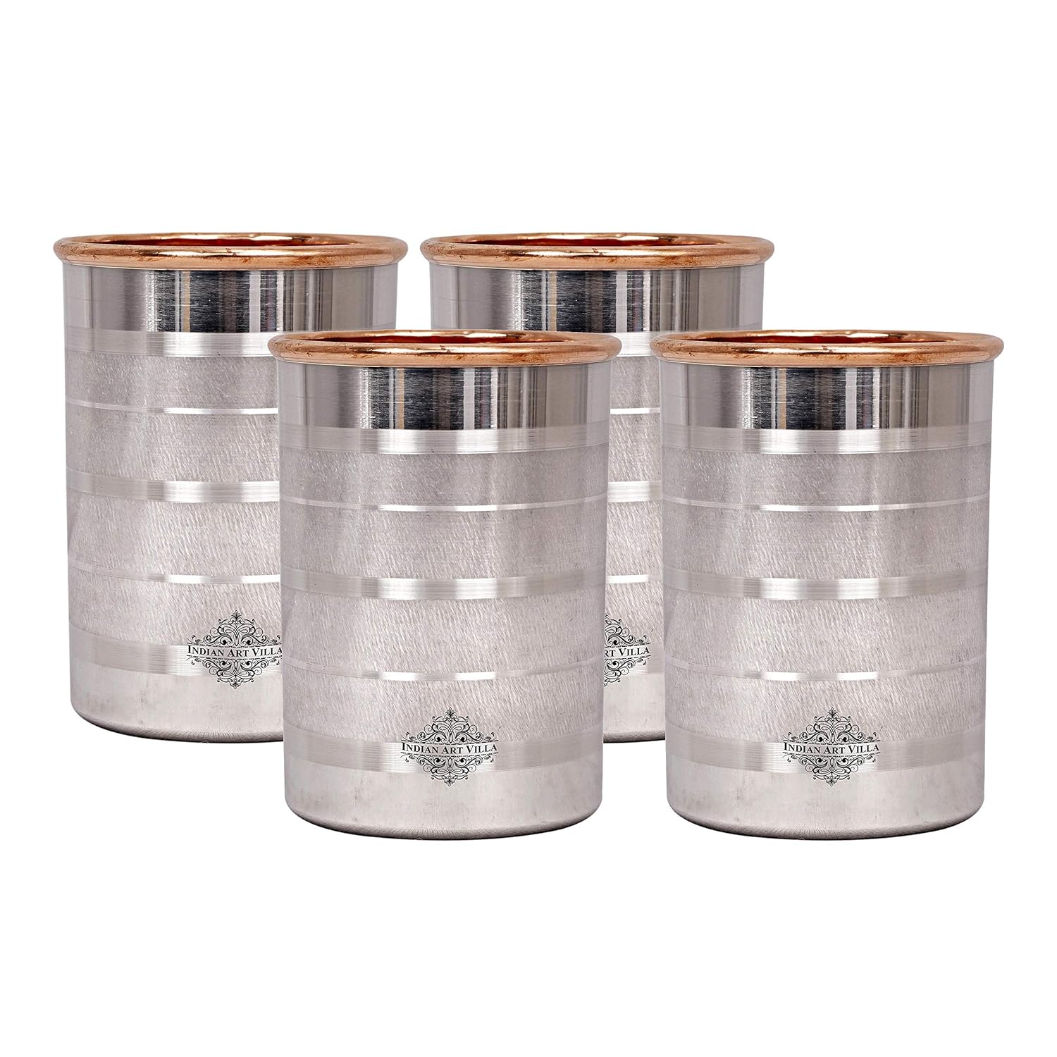IndianArtVilla Steel Copper Glass tumbler Drinkware Tableware Maintainance Free Design 8 OZ Set of 4