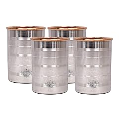 IndianArtVilla Steel Copper Glass tumbler Drinkware Tableware Maintainance Free Design 8 OZ Set of 4