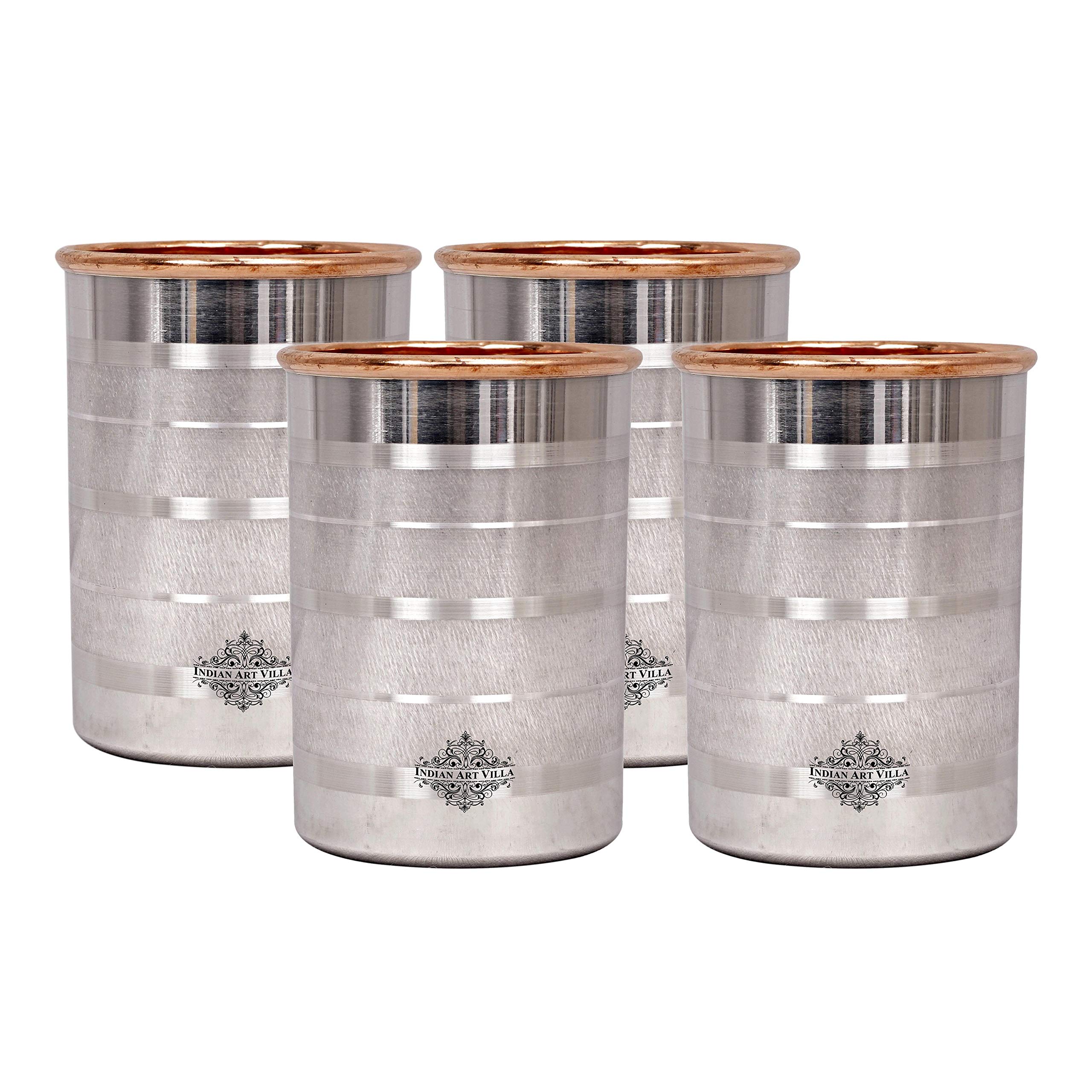 IndianArtVilla Steel Copper Glass tumbler Drinkware Tableware Maintainance Free Design 8 OZ Set of 4