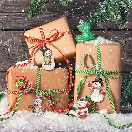 Miniatura 6 de 36 adornos de muñeco de nieve de Navidad para decoración de árbol, muñeco de nieve rojo de madera, árbol de Navidad, manualidades colgantes para