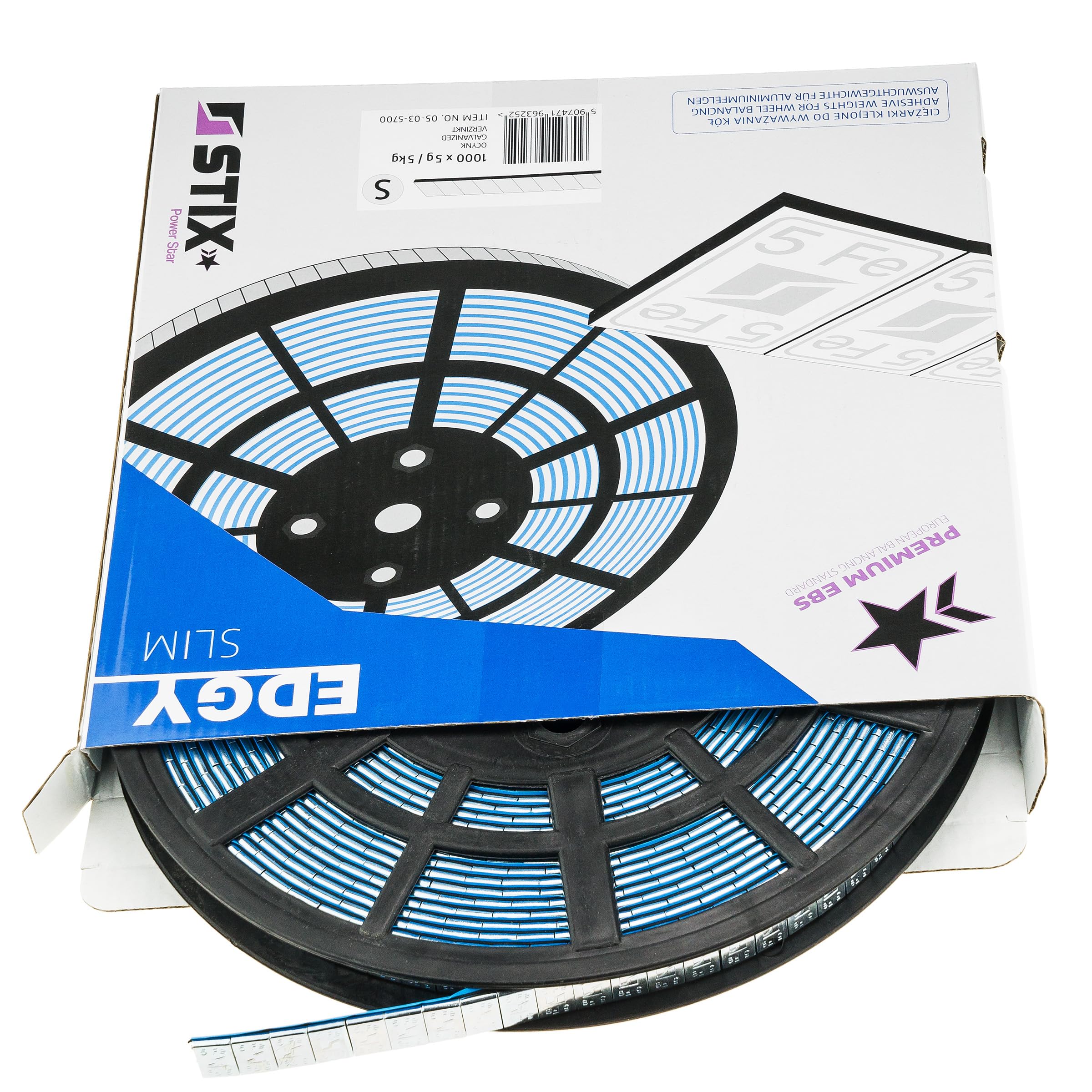 Stix Klebegewichte Edgy Slim Auswuchtgewichte Rolle 5kg 1000 x 5g verzinkt 3,5mm mit breitem Klebeband für Alufelgen PKW SUV Transporter