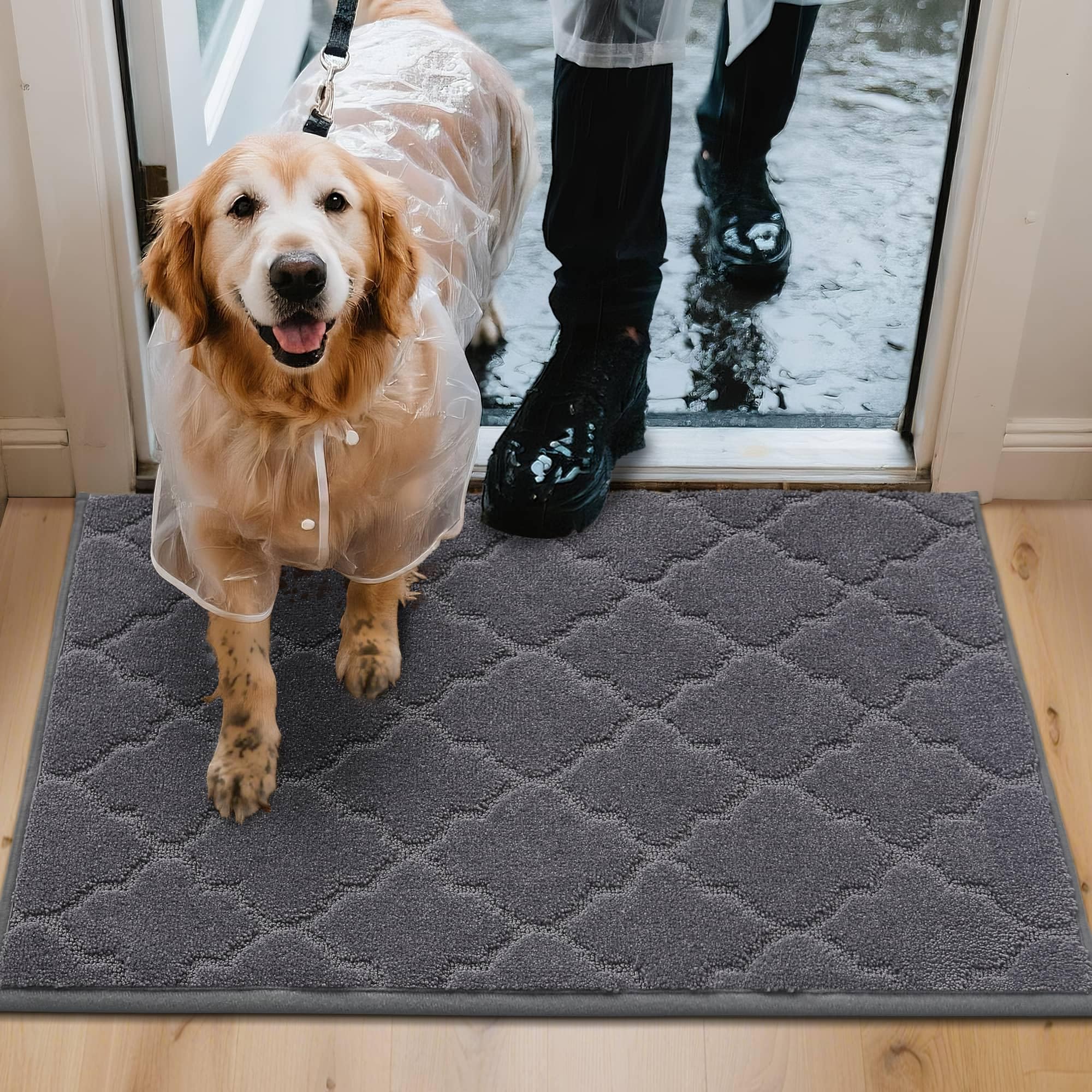 COSY HOMEER Paillasson Interieur Entree Antidérapant, 80 x 120 cm Tapis Entree, Tapis d'Entrée Intérieur Absorbant, Lavable en Machine, Anti-Salissures, Gris Foncé | Lavable et antidérapant, tissu en polyester absorbant, 1,5 cm, doux, pour couloir, cuisin