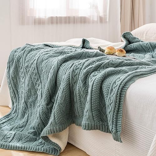 Manta de punto trenzado de algodón Sherpa para sofá, súper suave, acogedora, cálida, gruesa, manta de punto pesado para cama, sofá, silla y sofá