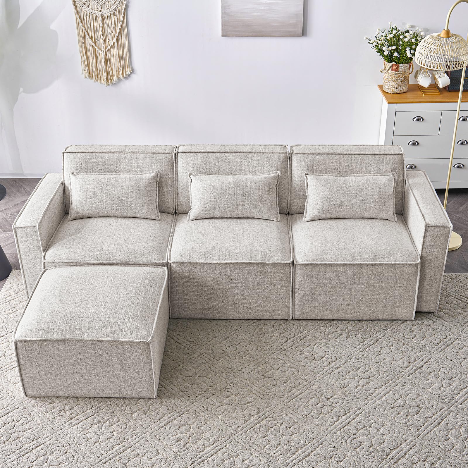 ELUCHANG93" Modular Sectional Sofa Couch,3 Seat Convertible Modern Boucle L-Shaped Sofa with Reversible Chaise,High Supportive & Soft Sponges Comfy Sectional Sleeper Sofa for Living Room,Oatmeal
