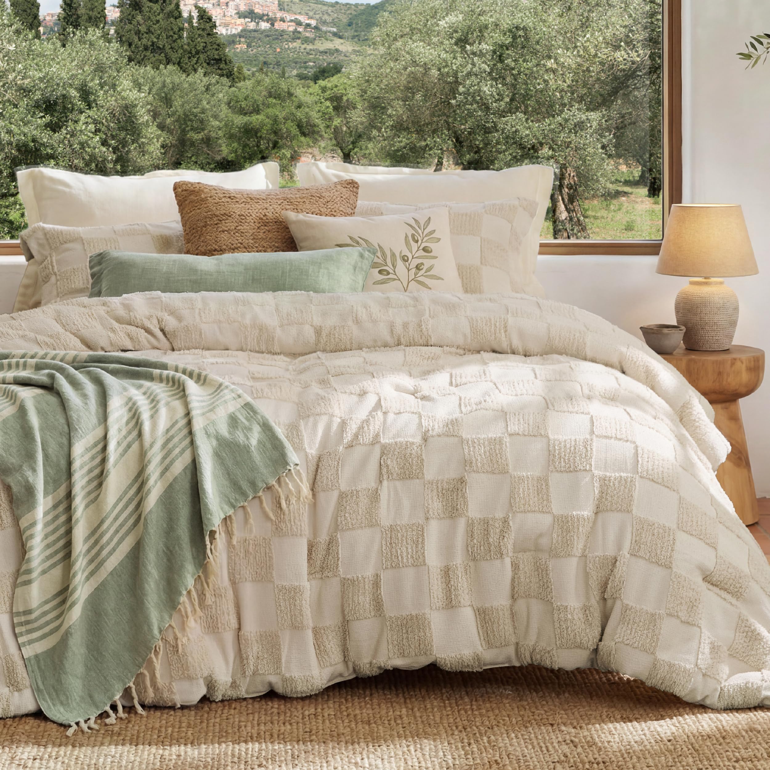 Photo 1 of Bedsure Queen Comforter Set - Tufted Checkboard Beige