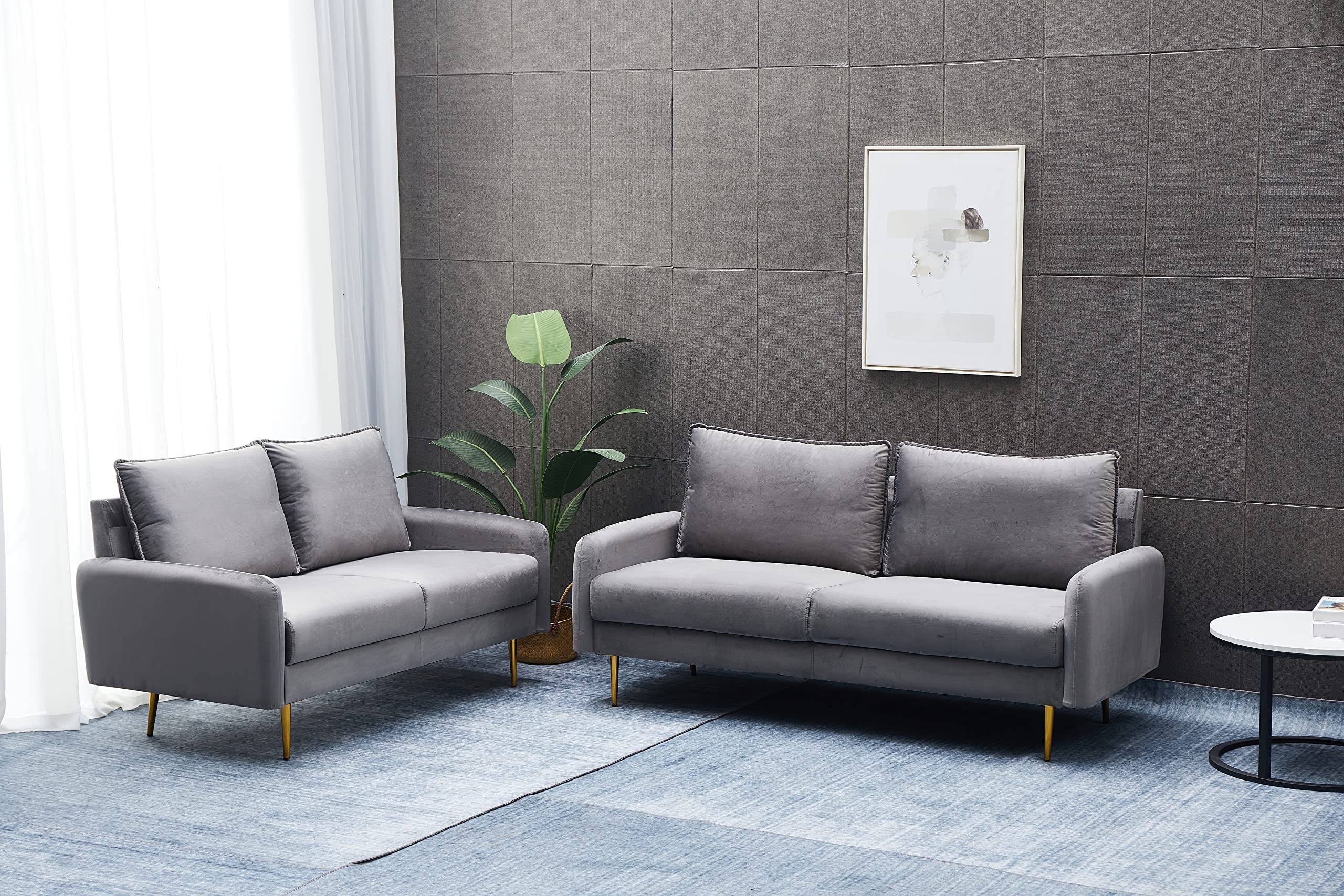 Velvet Sofa Set Modern Sofa & Loveseat Set 2 Piece Tufted Couch Set for Living Room, Office, Bedroom - Light Gray, (2 boxes)