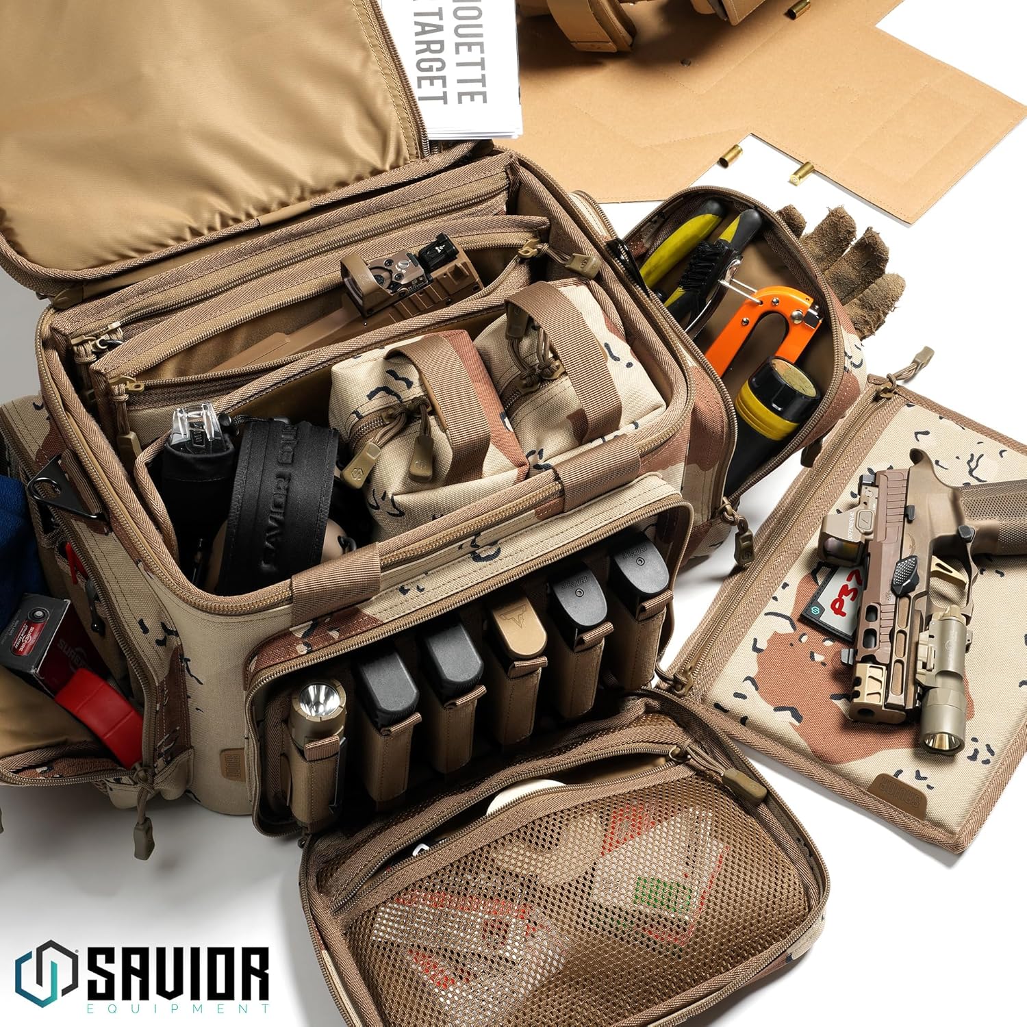 Savior Equipment 600D Tactical Pistol Sleeve Handgun Firearm Bag Soft Case with Reflective Patch For Specialist Series Range Bag, Lockable Zippers, 3-Pack