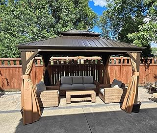 PURPLE LEAF Hardtop Gazebo 10' X 12' Metal Roof with Netting and Curtain...