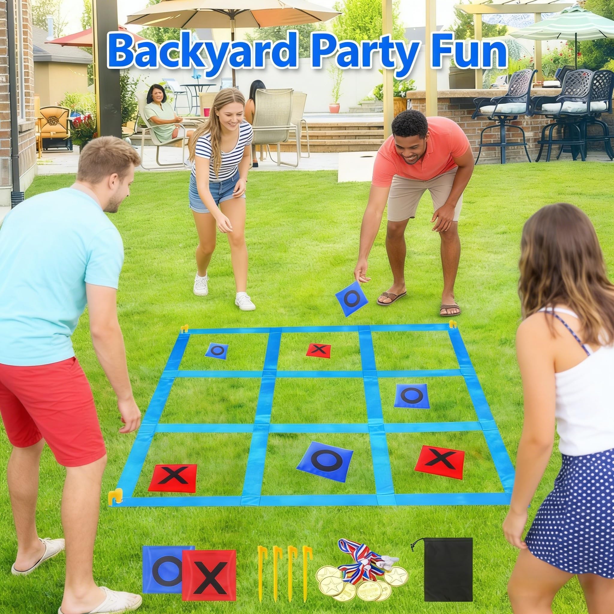 Enorme Tic Tac Toe - Set da Gioco per Esterni, 1,2 m, con Sacco, per Giardino, Spiaggia e Campeggio, Giochi da Giardino e Giochi All'aperto per Adulti, Bambini e Feste in Famiglia