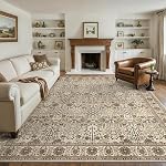 Bavni Area Rug 5x7 Machine Washable Rugs for Living Room Lightweight Low Pile Vintage Floral Non-Shedding Carpet for Living Room Bedroom Dining Room Office,Green