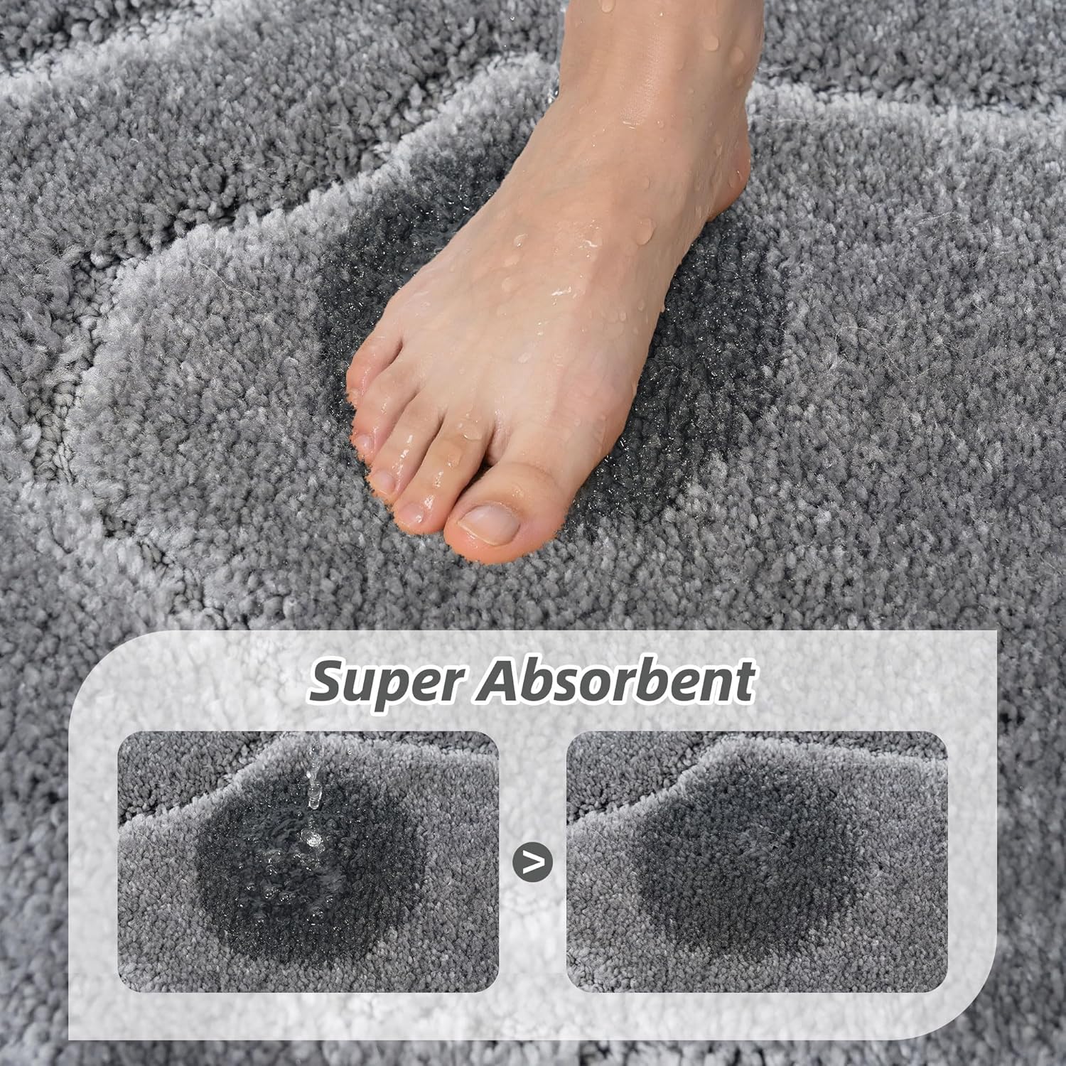 BEQHAUSE Bathroom-Rugs-Soft& Absorbent-Non-Slip-Bath Mats for Bathroom Machine Washable Bathrooms Carpet Grey Thick Shower Mat for Bathrooms, Bathtub and Sink, 24"x48"