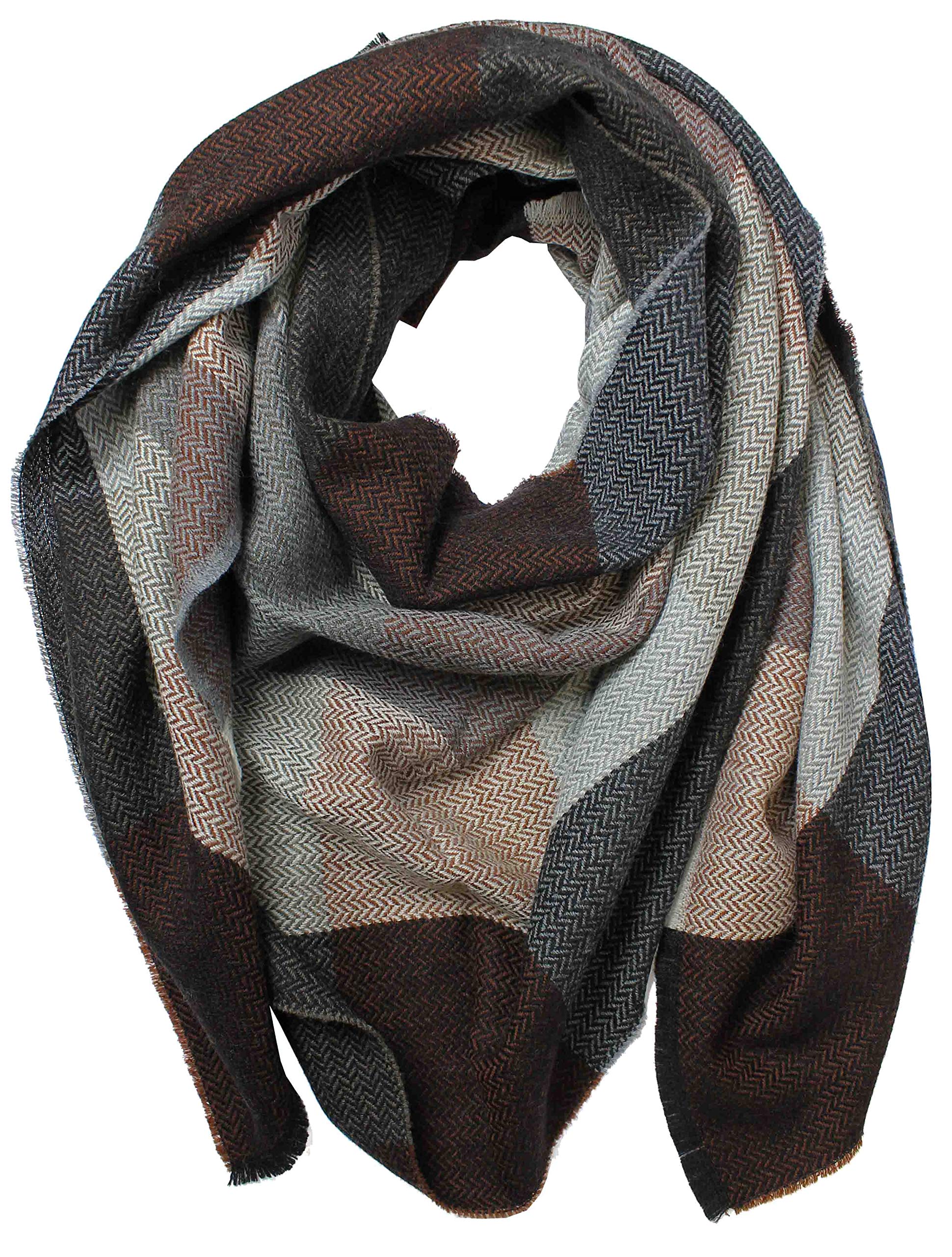 Rotfuchs Wollschal XXL schal Oversized Damenschal Winterschal Herrenschal Karo braun 210 x 75 cm Made in Germany769
