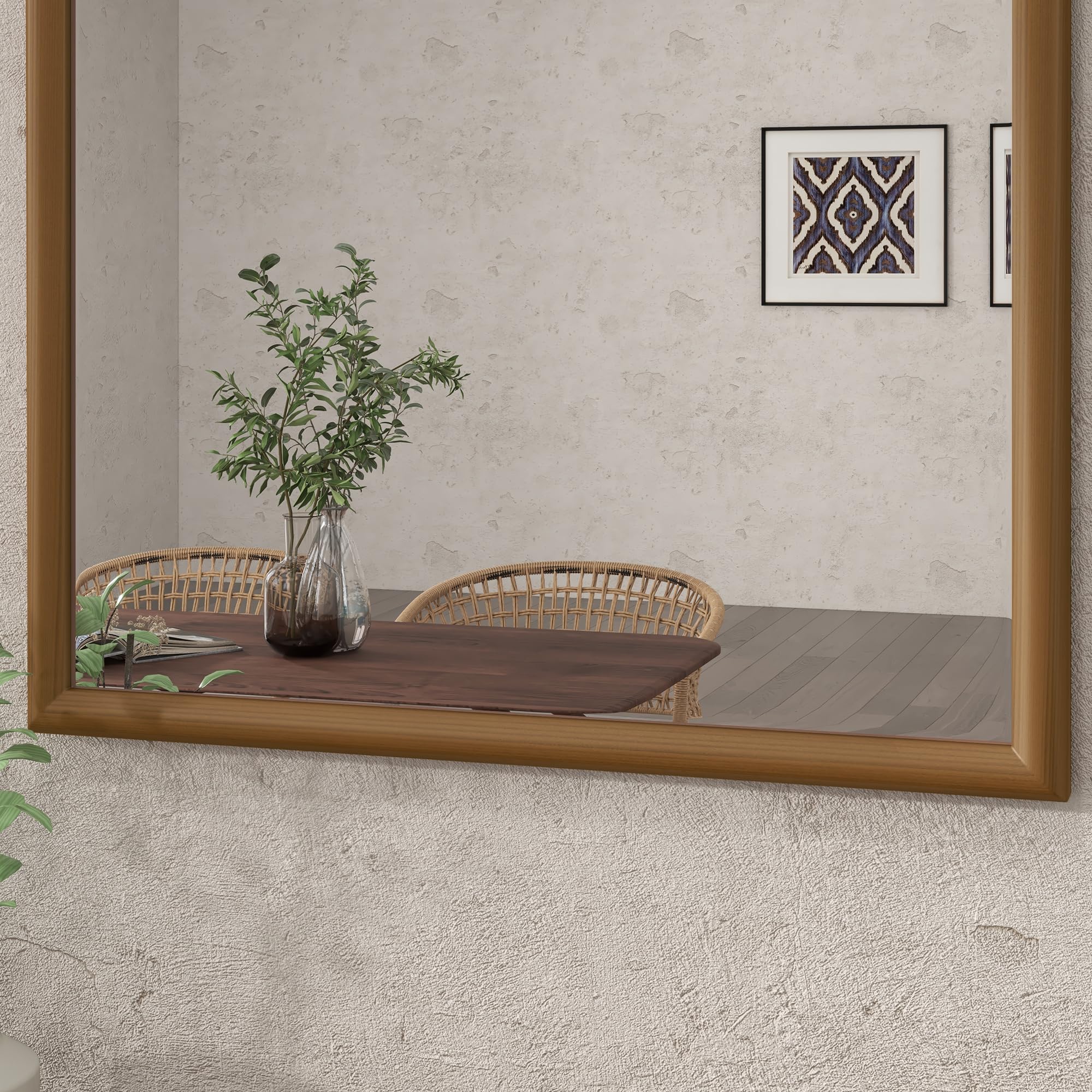 HOMCOM Espejo de Pared 65x110 cm Espejo de Recibidor Marrón Oscuro | con Marco de Madera en Forma de Ventana, Decoración para Salón Dormitorio Entrada