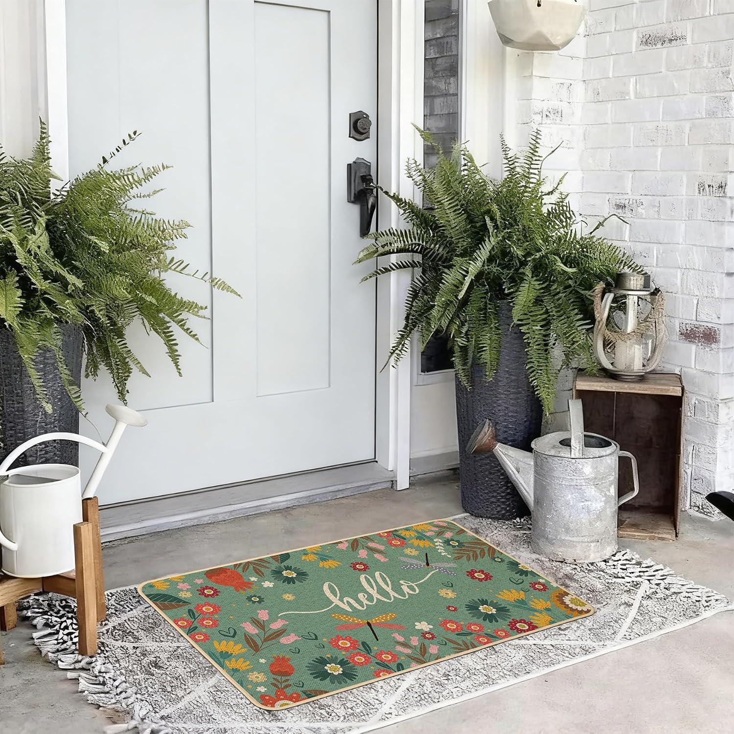 Baccessor Spring Summer Doormat 17x36 inch, Blue Flower Floral Welcome Door Mat Rug for Floor Non Slip Rubber Backing Seasonal Holiday Decor for Indoor Outdoor