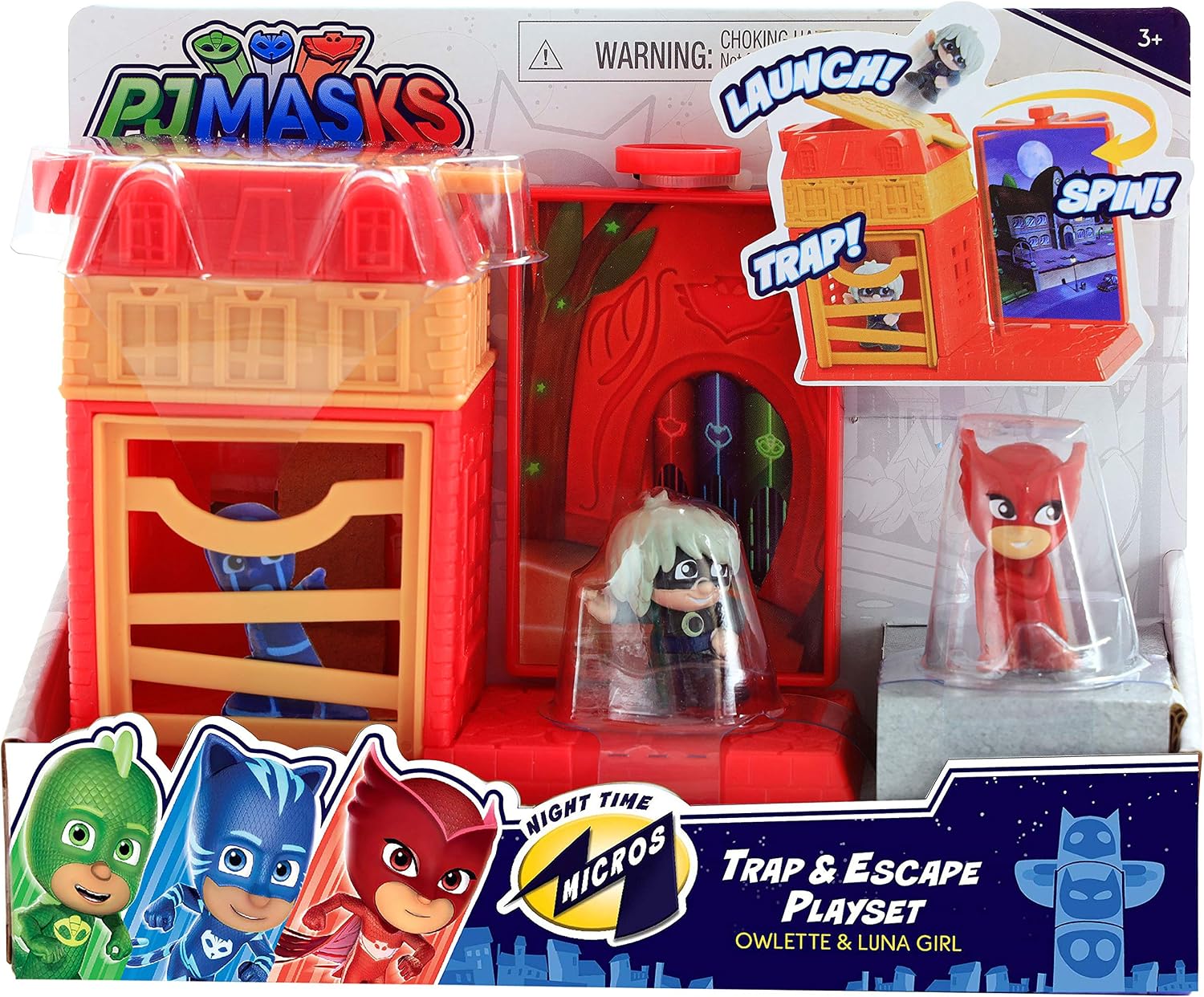 PJ Masks Nighttime Micros Trap & Escape Playset, Owlette vs. Luna Girl, by Just Play