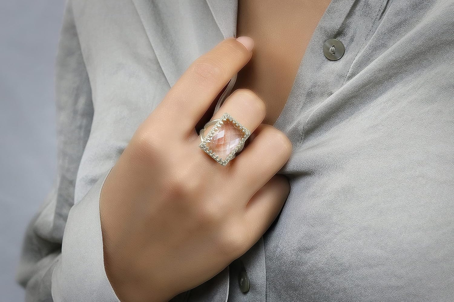 Elegant Quartz Ring - Crystal Quartz Jewelry with 14K Gold-filled Ring Band - Handmade Statement Rings for Women for Parties, Weddings, Birthdays - with Fancy Jewelry Box