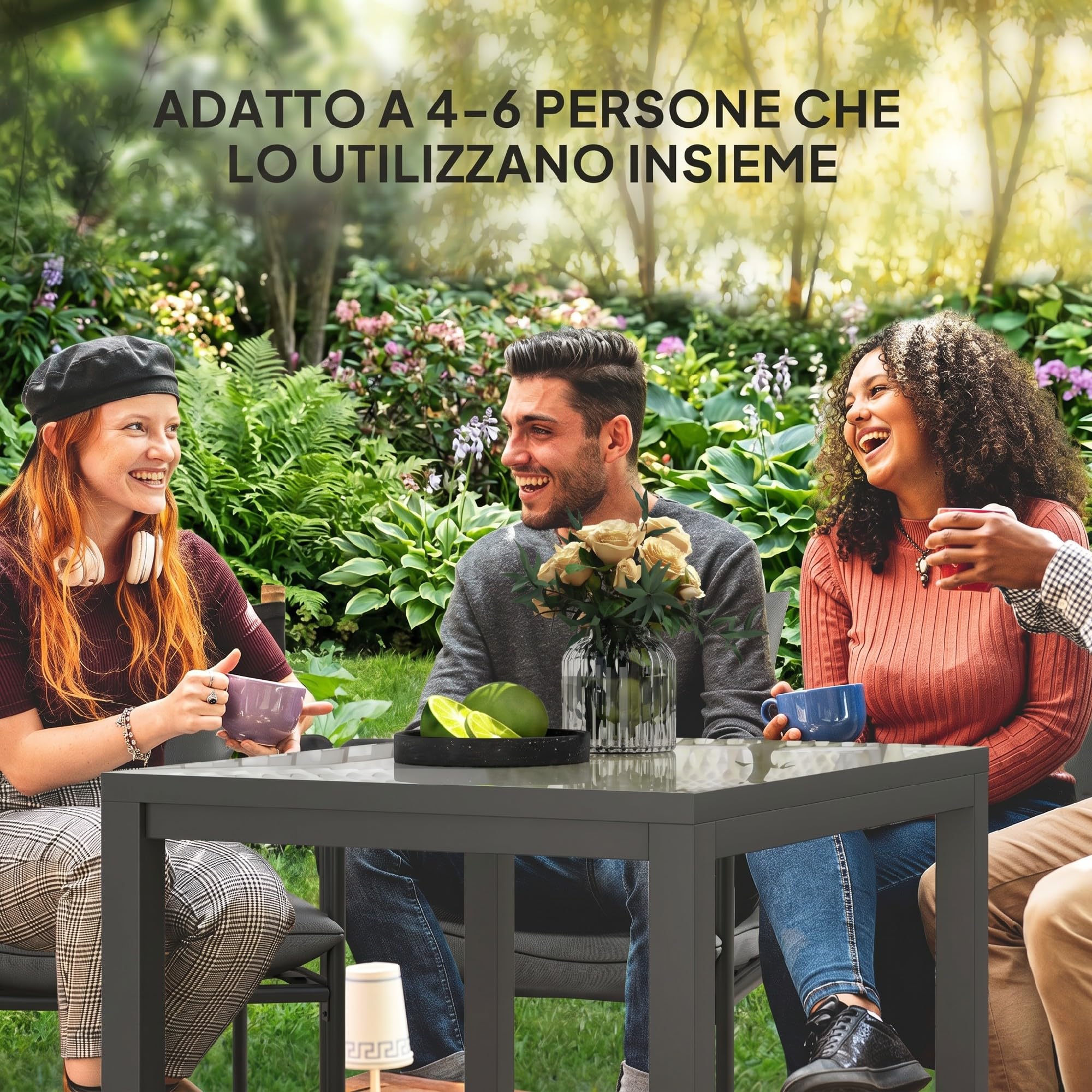 Outsunny Tavolo da Giardino Allungabile da 85/125x70x73 cm Grigio Scuro | Tavola da Pranzo Estensibile, per 4-6 Persone, Rettangolare, in Alluminio, con Piano in Vetro, per Patio Terrazzo, Esterno