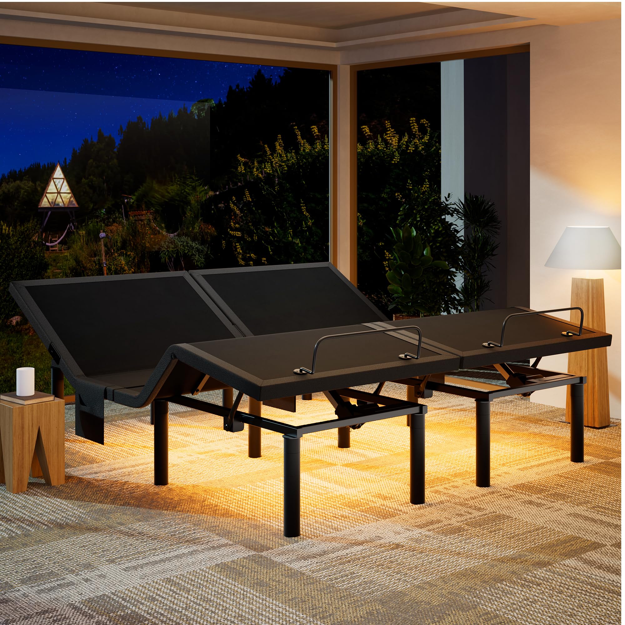 Marsail NS0 Split King Adjustable Bed Base - Smart Dual Motor Bed Frame with Wireless Remote, 3-Min Assembly, Zero Gravity &amp; Anti-Snore Modes, Under Bed Lighting, 4 USB Ports
