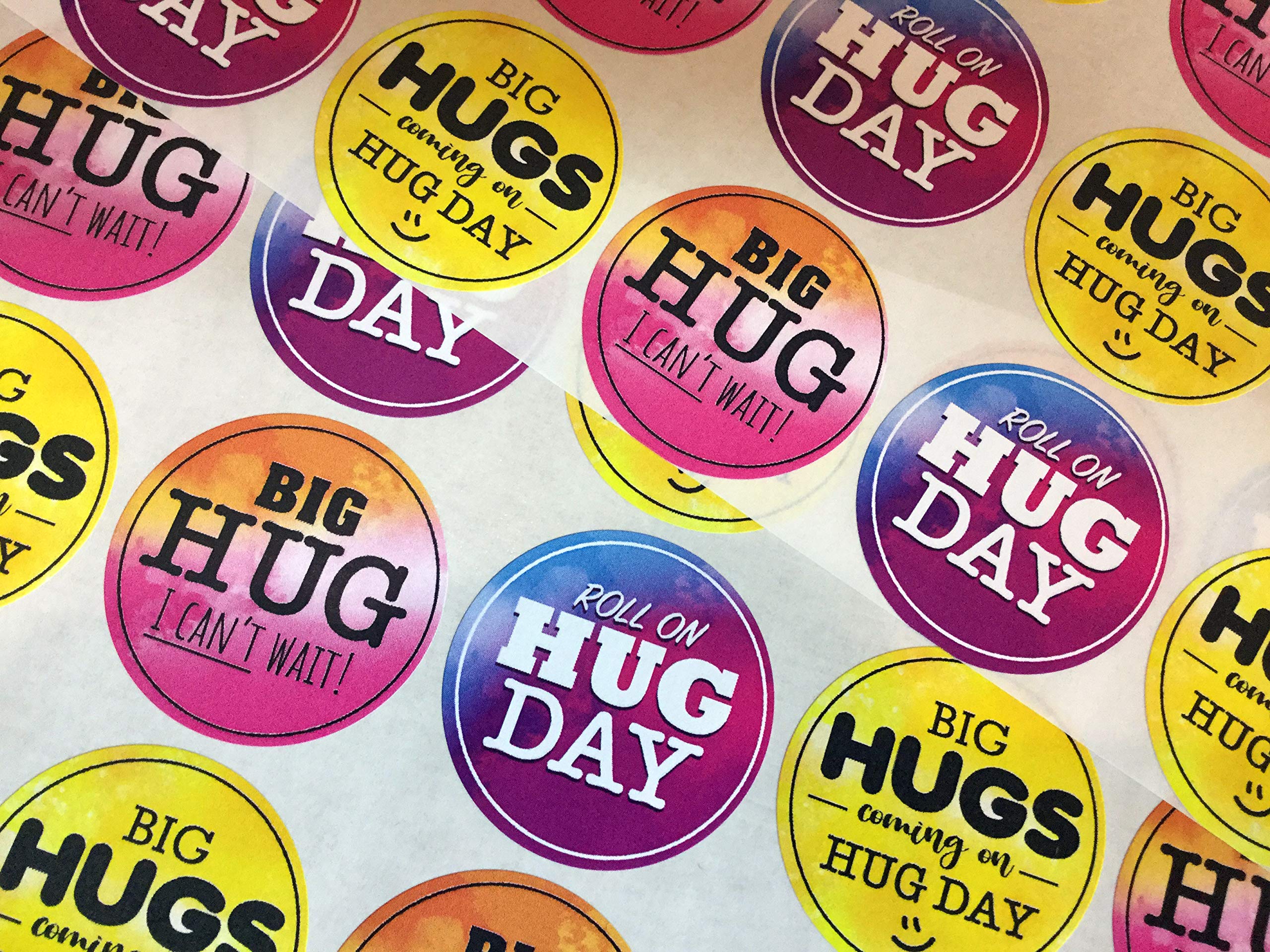 Hug Labels, Greeting Stickers for Cards, Envelopes, Letters and Craft. Full Colour Colourful Designs on 37mm Circular Labels