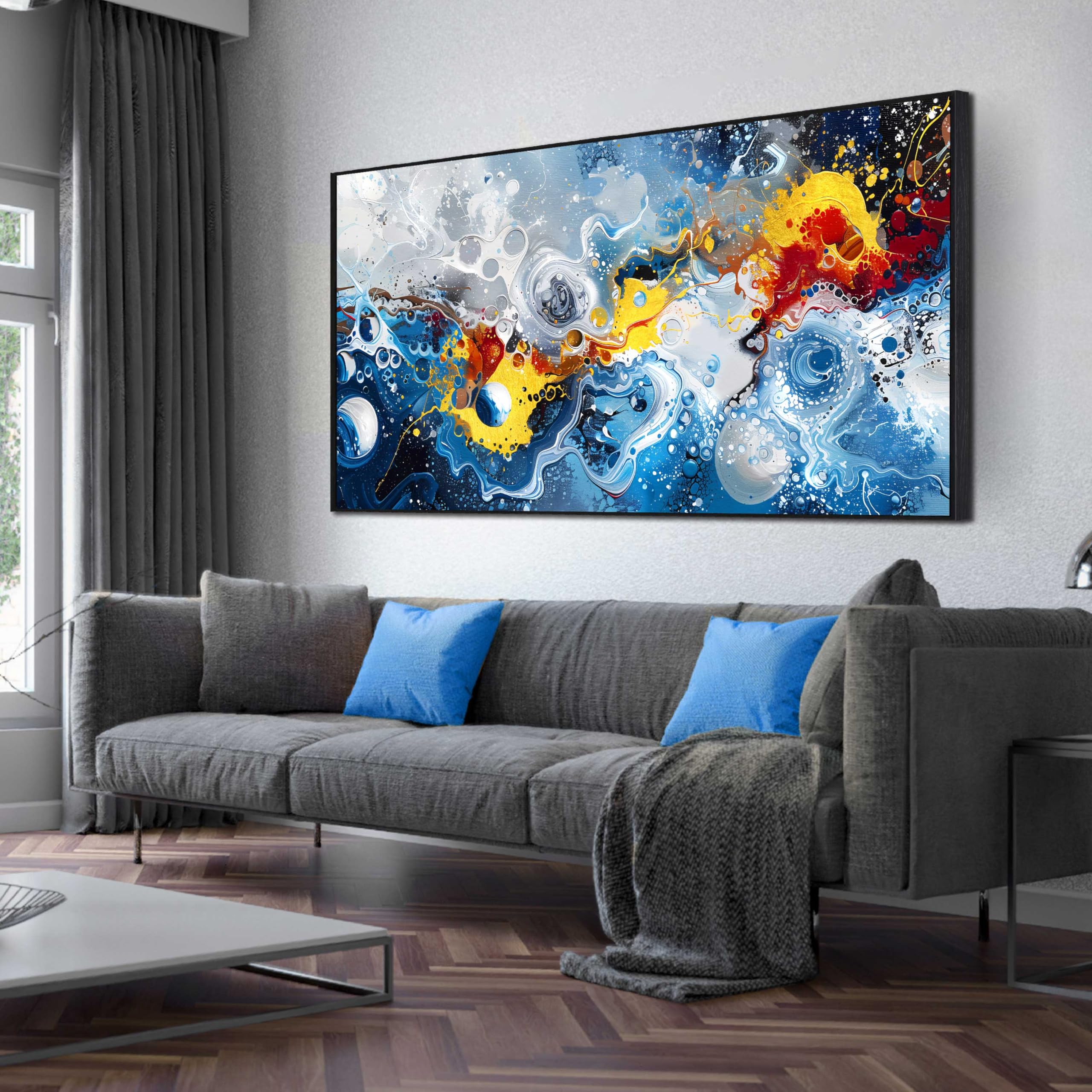 波の絵画 木製フレーム付き 波の絵画 木製フレーム付き